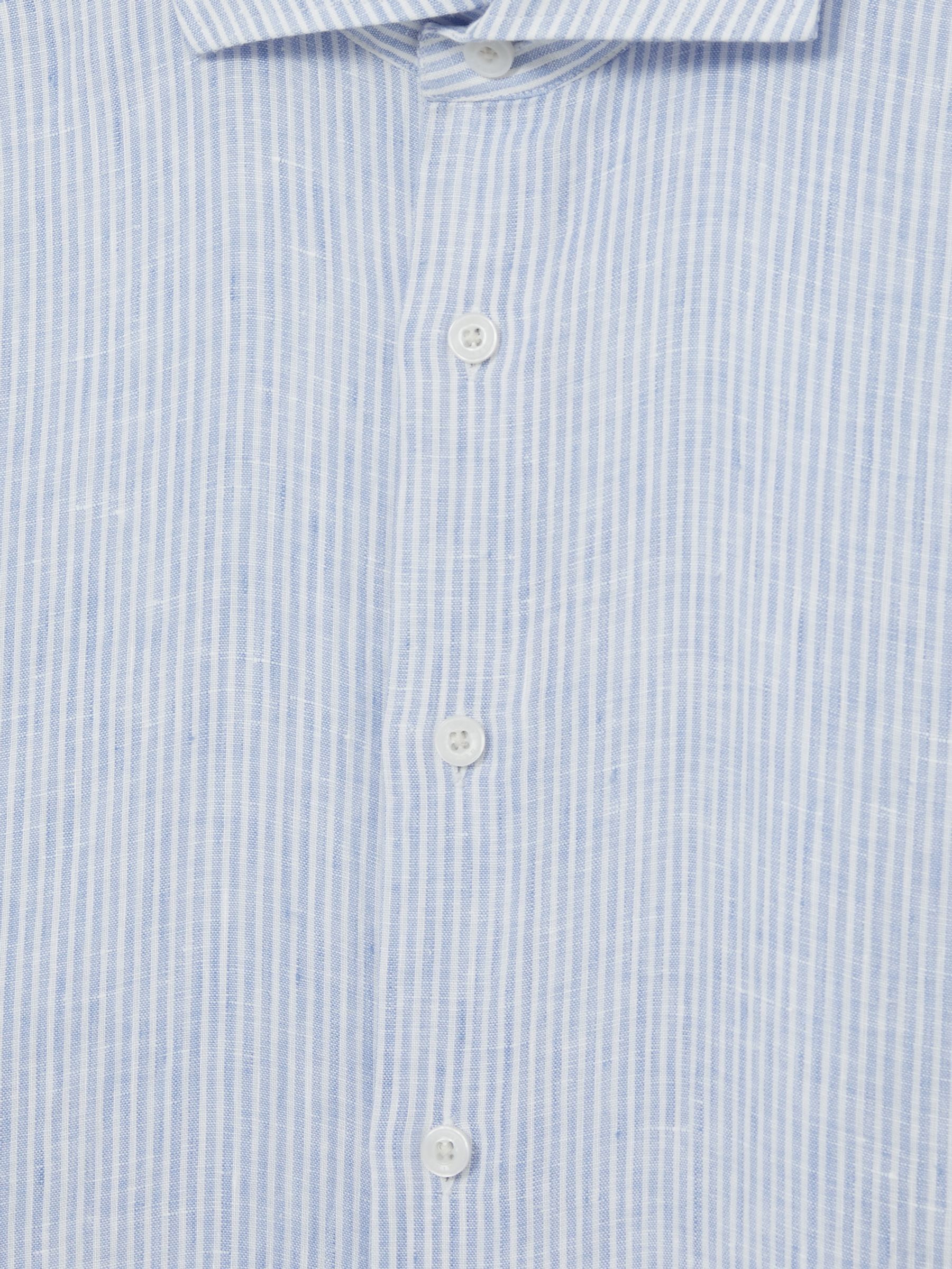 Linen Striped Cutaway-Collar Shirt in Soft Blue/White Fine Stripe - Image 8 of 8