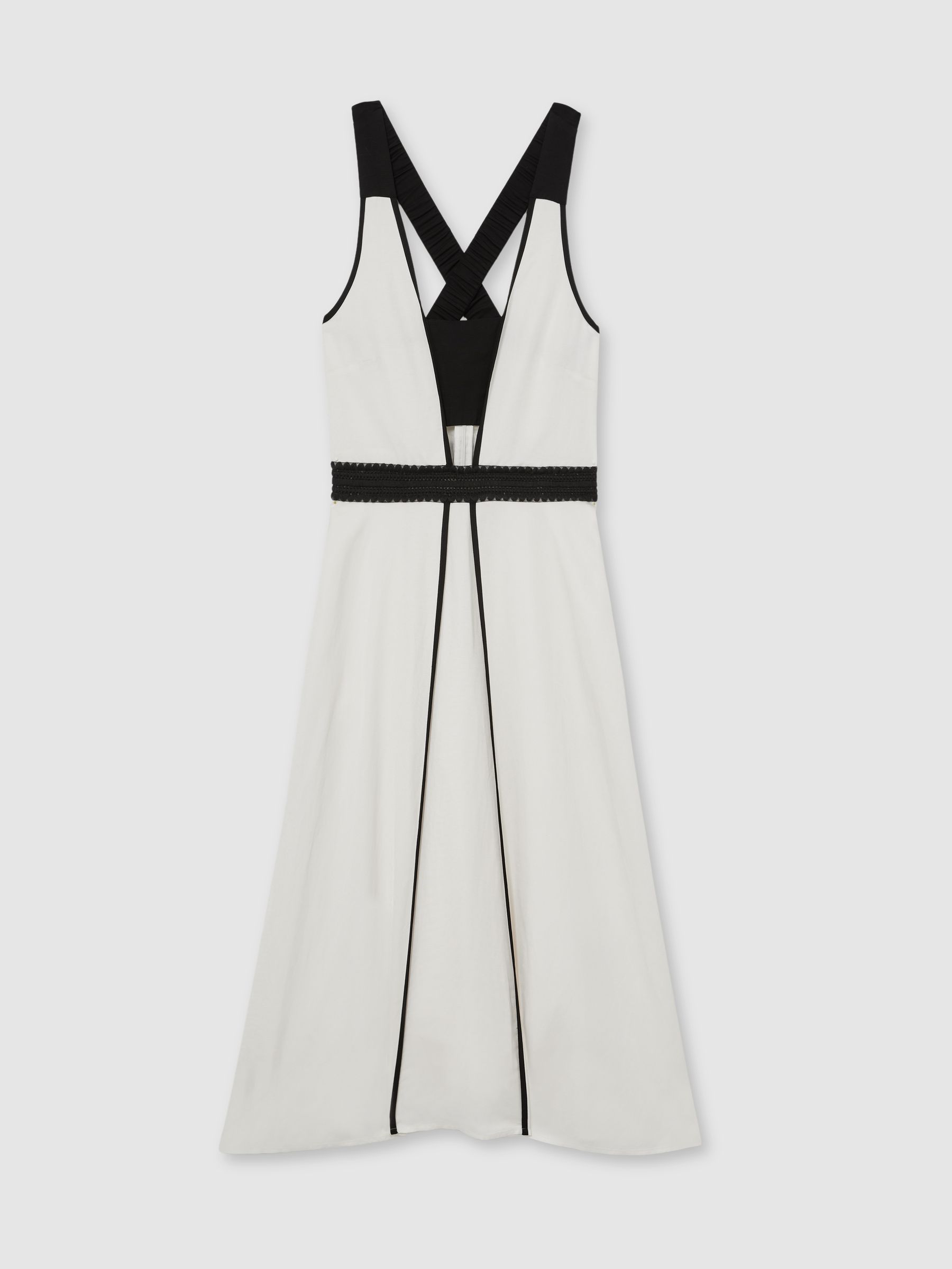 【海外限定】REISSドレス☆Valencia Contrast Trim Flared Midi Reiss Contrast Trim Flared Midi Dress With Linen in Ivory
