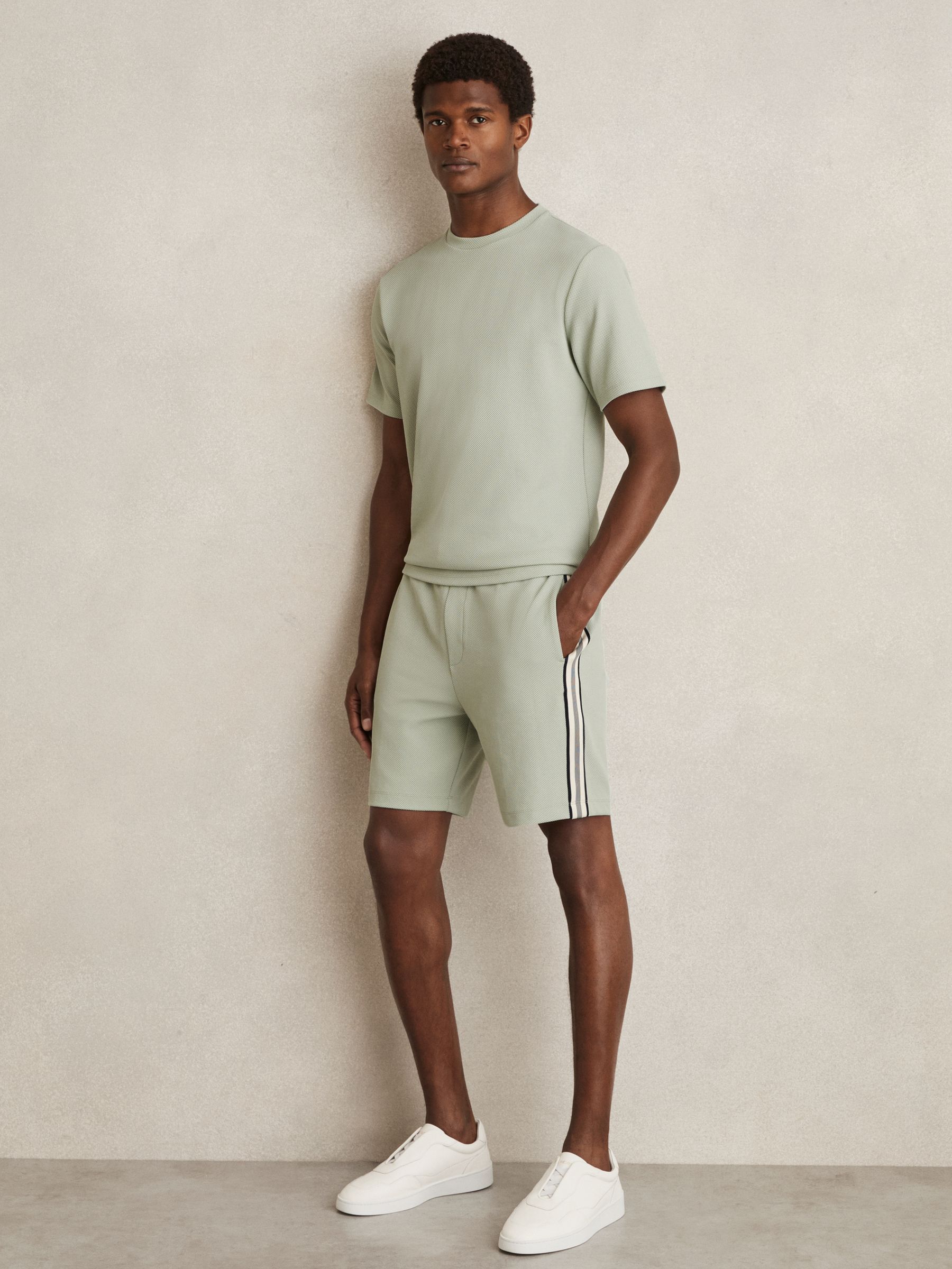 Textured Crew-Neck T-Shirt in Sage Green - Image 1 of 6