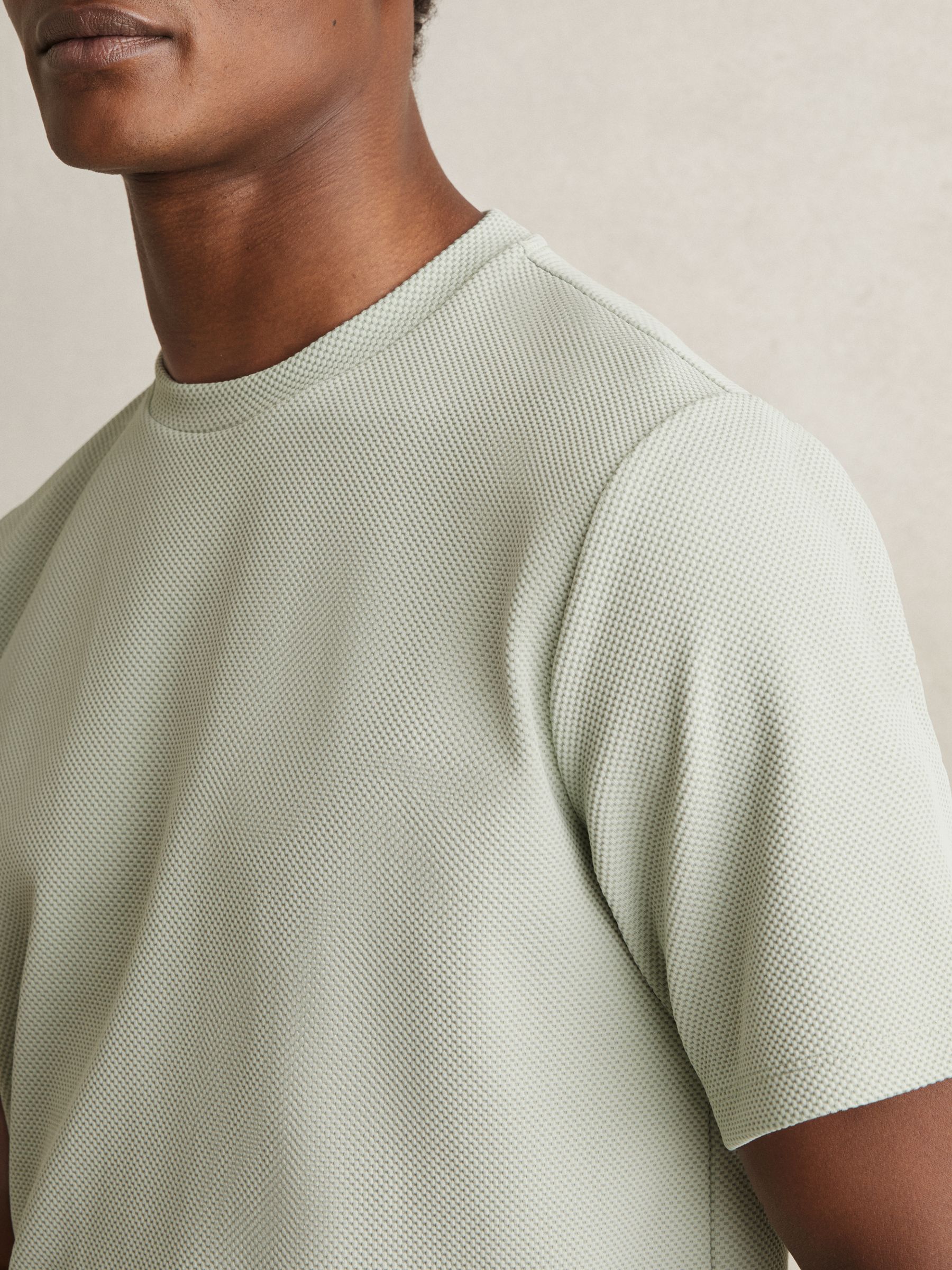 Textured Crew-Neck T-Shirt in Sage Green - Image 4 of 6