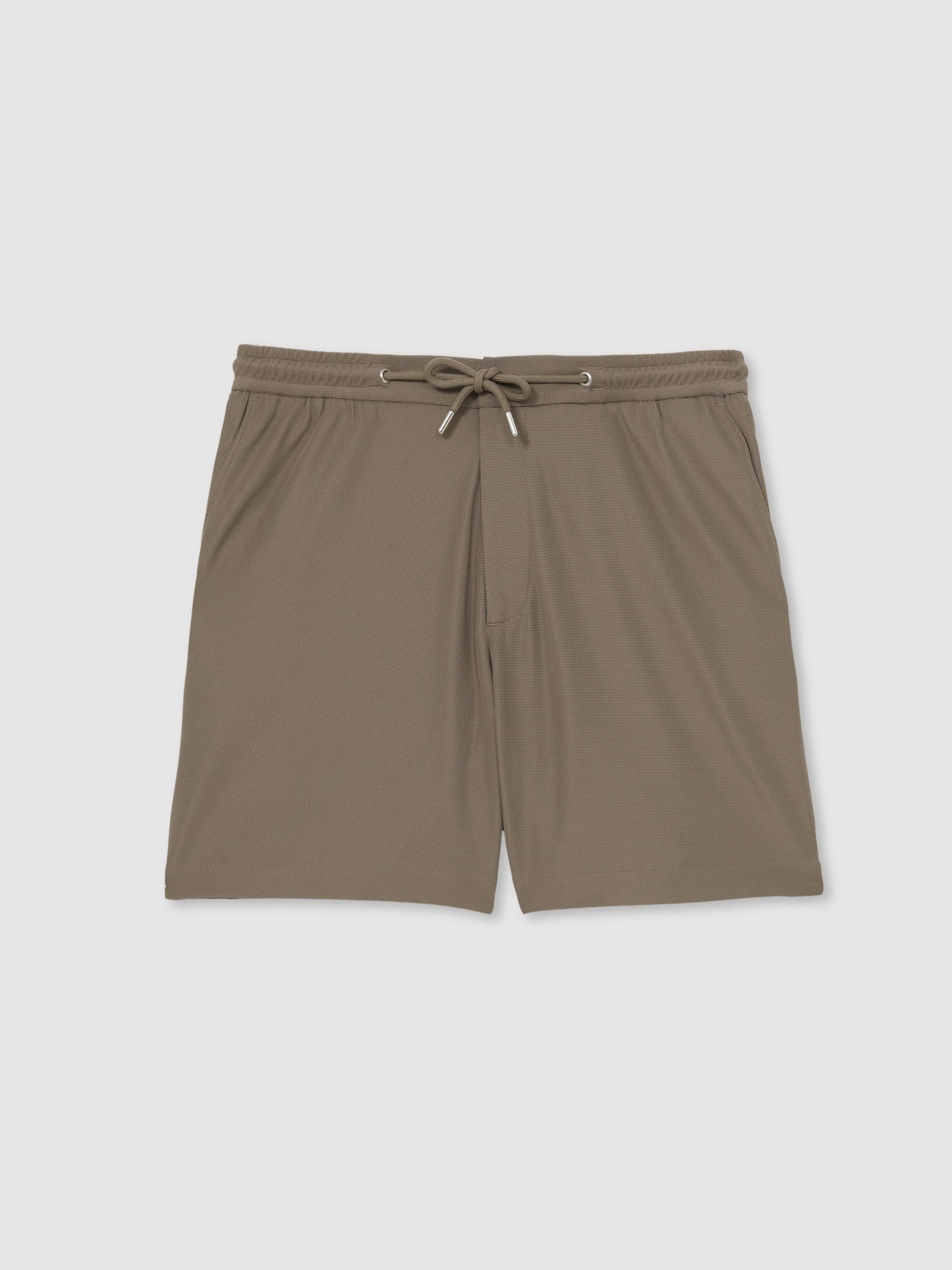 Textured Drawstring Shorts in Mocha Brown - Image 2 of 6