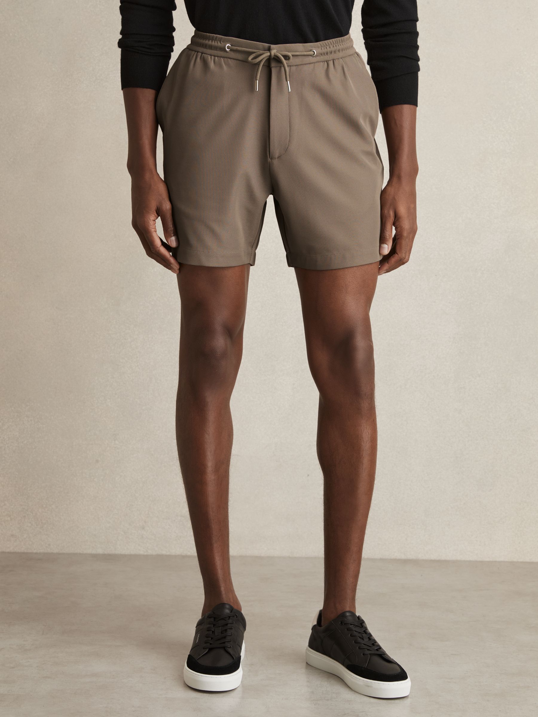 Textured Drawstring Shorts in Mocha Brown - Image 3 of 6
