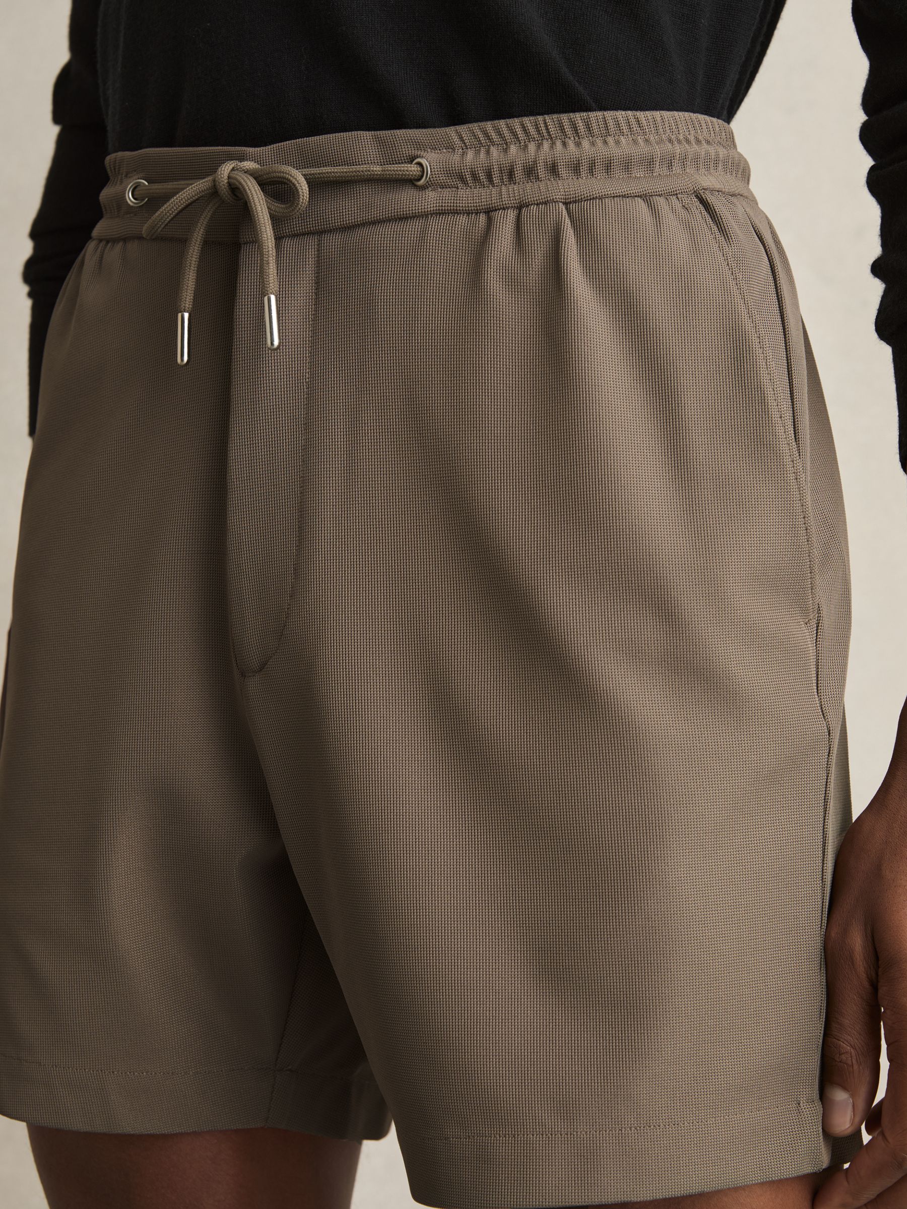 Textured Drawstring Shorts in Mocha Brown - Image 4 of 6