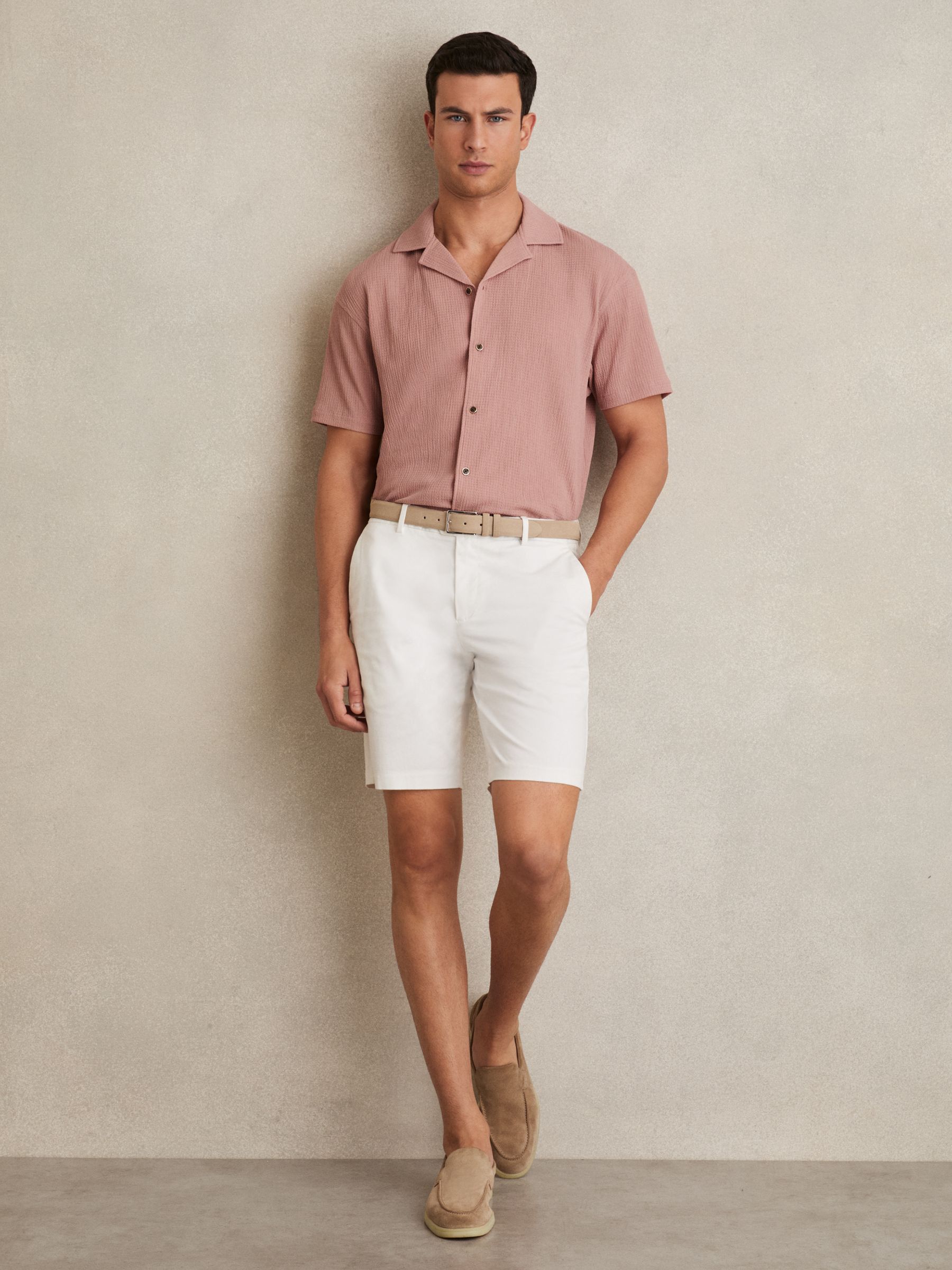 Textured Cuban Collar Shirt in Dark Rose Pink - Image 1 of 5