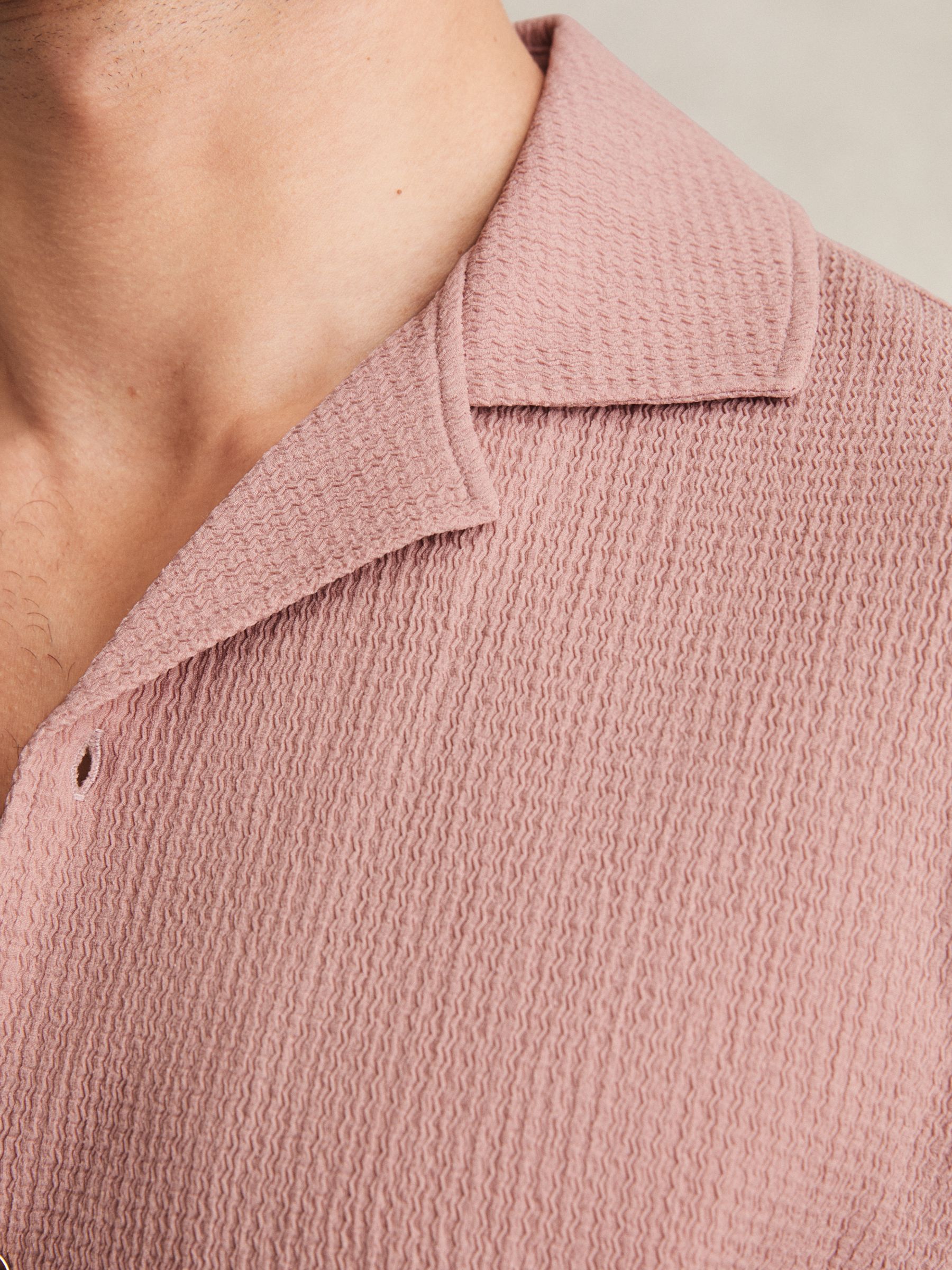 Textured Cuban Collar Shirt in Dark Rose Pink - Image 3 of 5