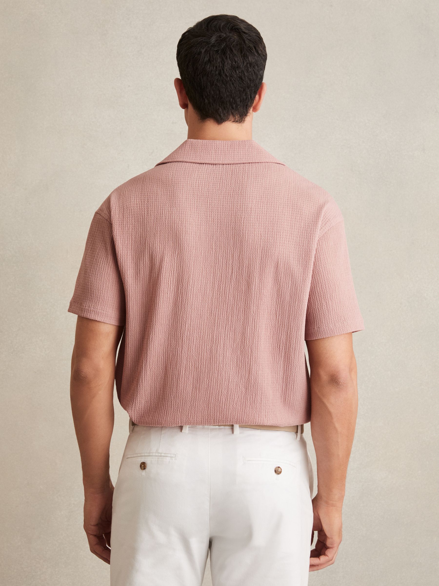 Textured Cuban Collar Shirt in Dark Rose Pink - Image 4 of 5