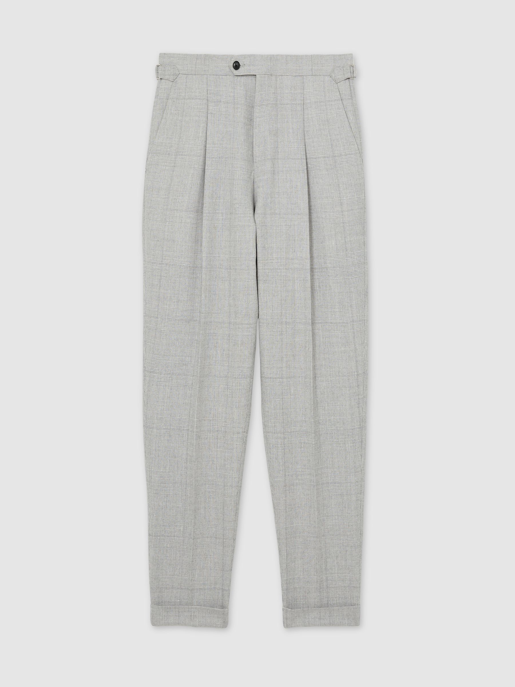 Wool-Linen Check Tapered Trousers in Soft Grey Melange - Image 2 of 7
