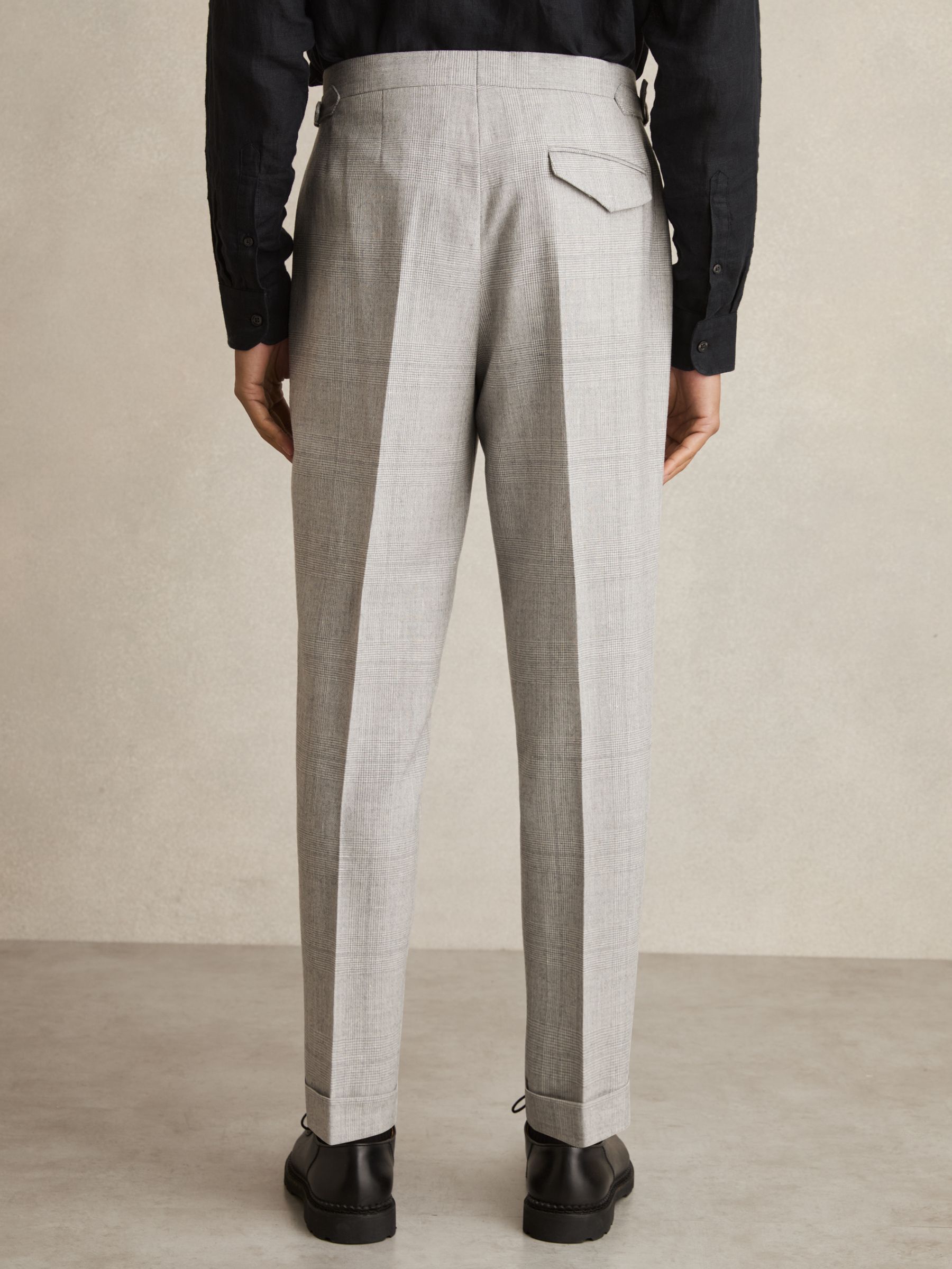 Wool-Linen Check Tapered Trousers in Soft Grey Melange - Image 6 of 7