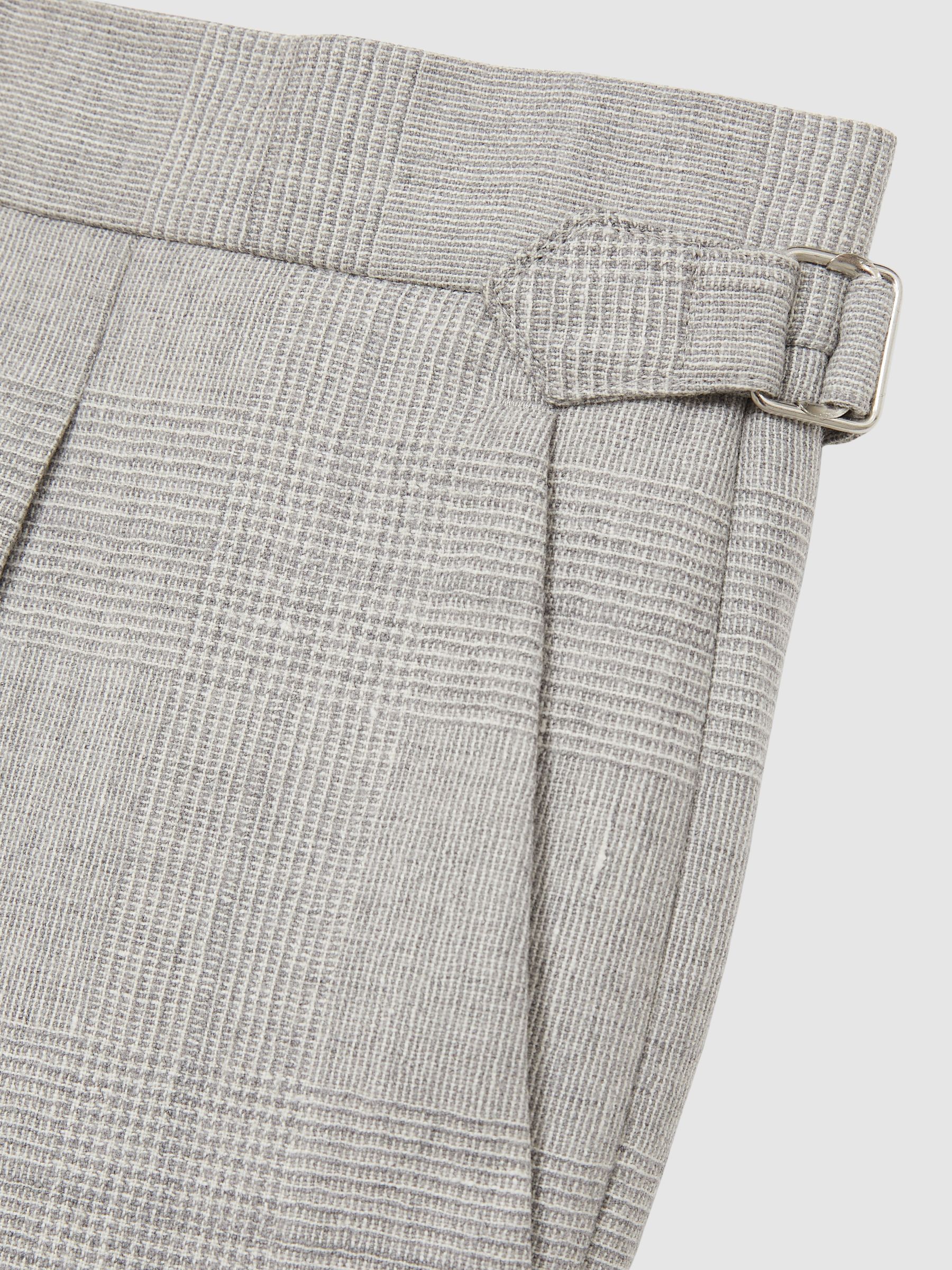 Wool-Linen Check Tapered Trousers in Soft Grey Melange - Image 7 of 7