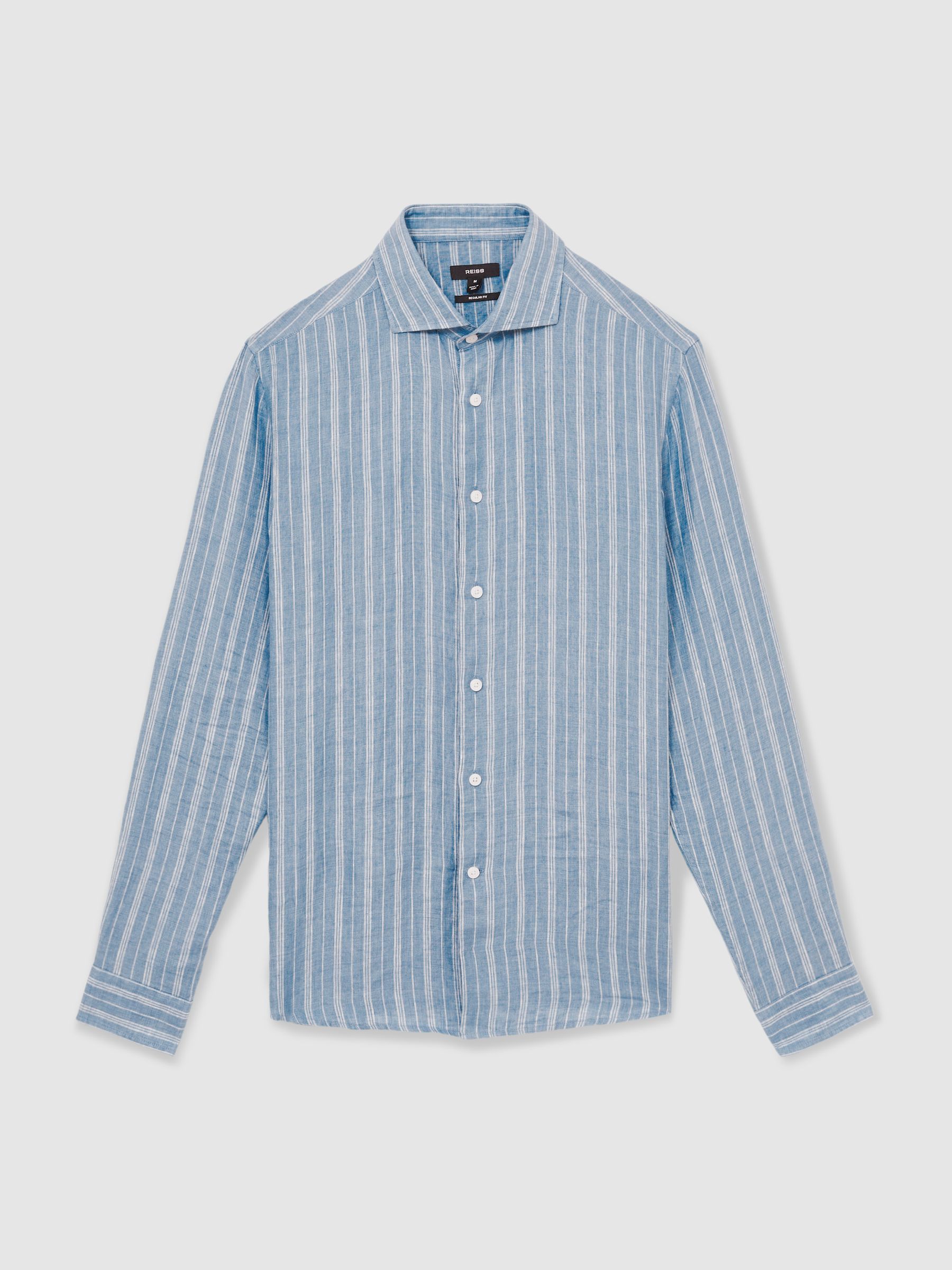 Linen Striped Cutaway-Collar Shirt in Airforce Blue/White Bengal Stripe - Image 2 of 7