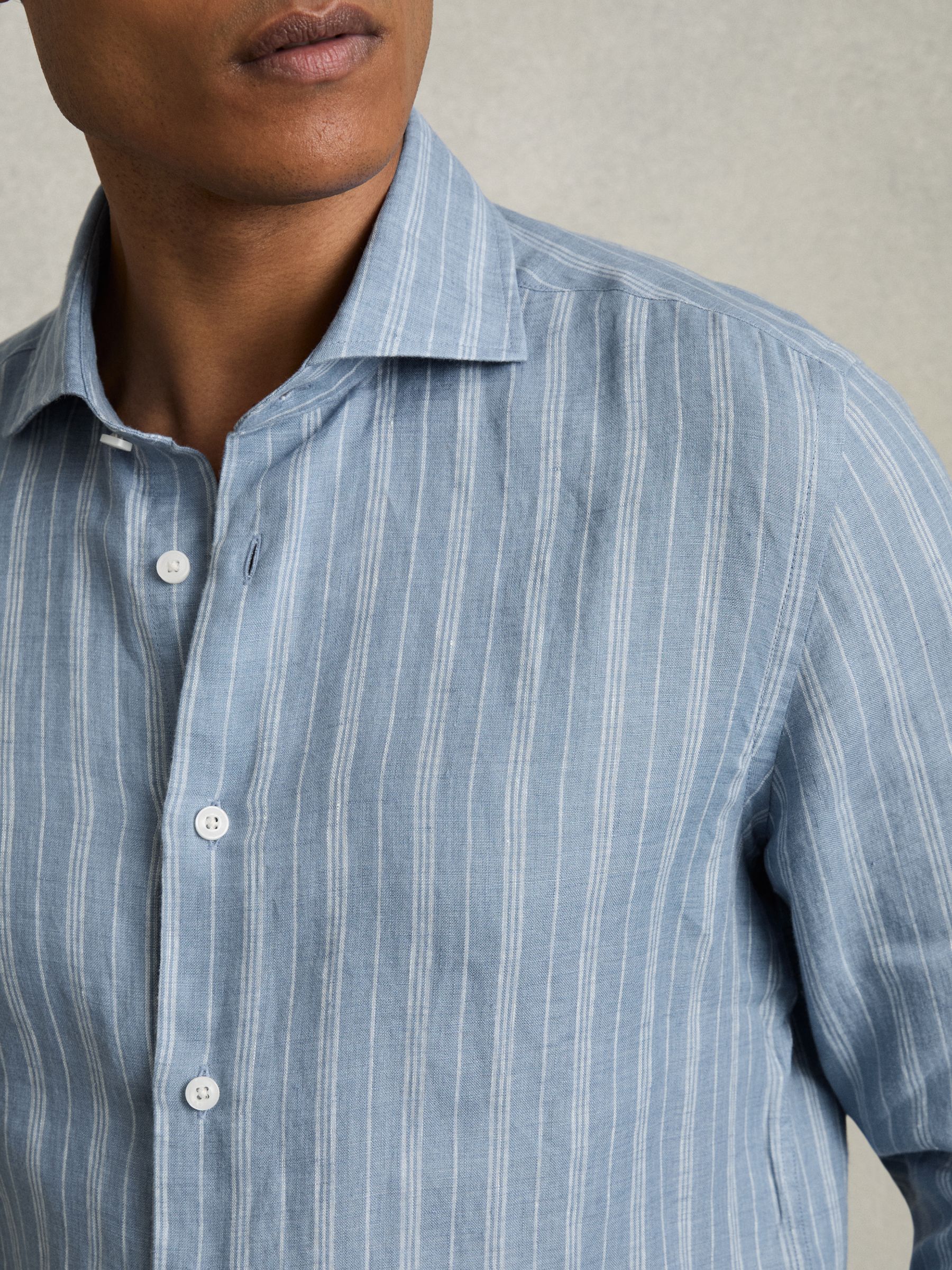 Linen Striped Cutaway-Collar Shirt in Airforce Blue/White Bengal Stripe - Image 4 of 7