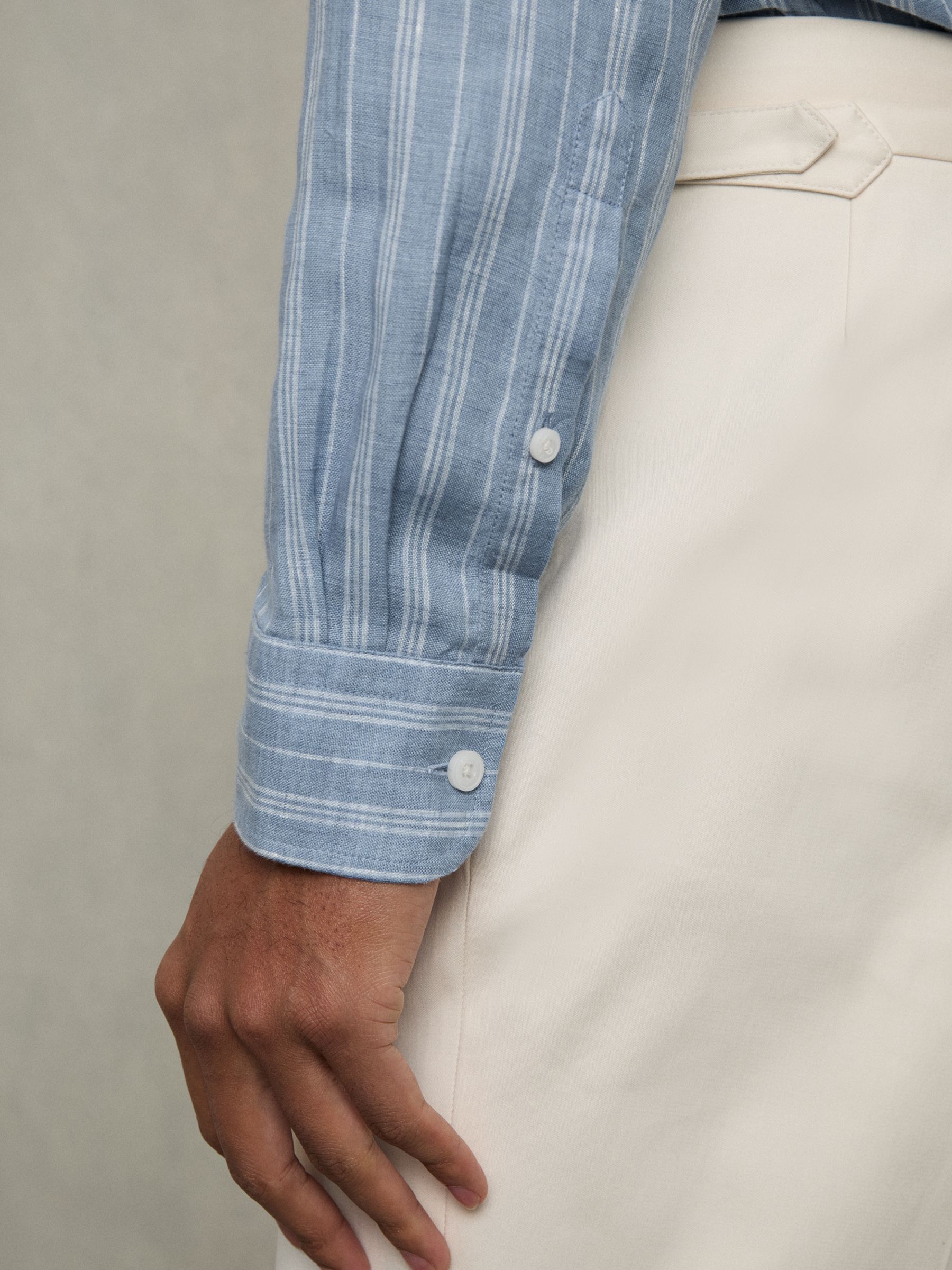 Linen Striped Cutaway-Collar Shirt in Airforce Blue/White Bengal Stripe - Image 6 of 7