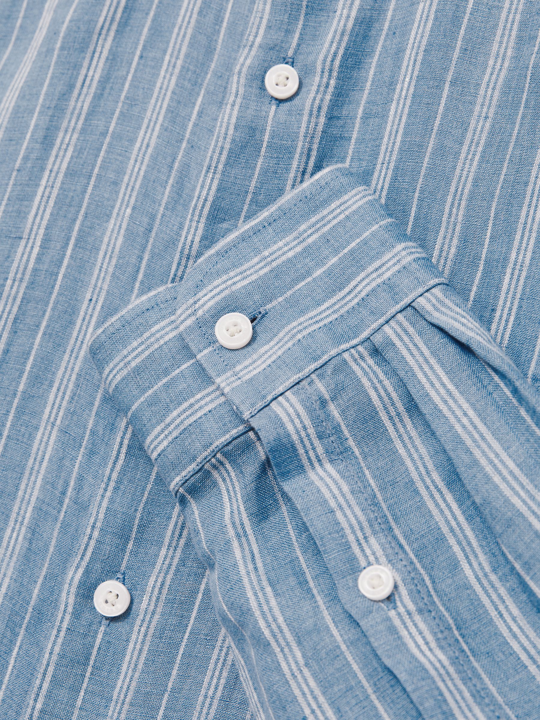 Linen Striped Cutaway-Collar Shirt in Airforce Blue/White Bengal Stripe - Image 7 of 7