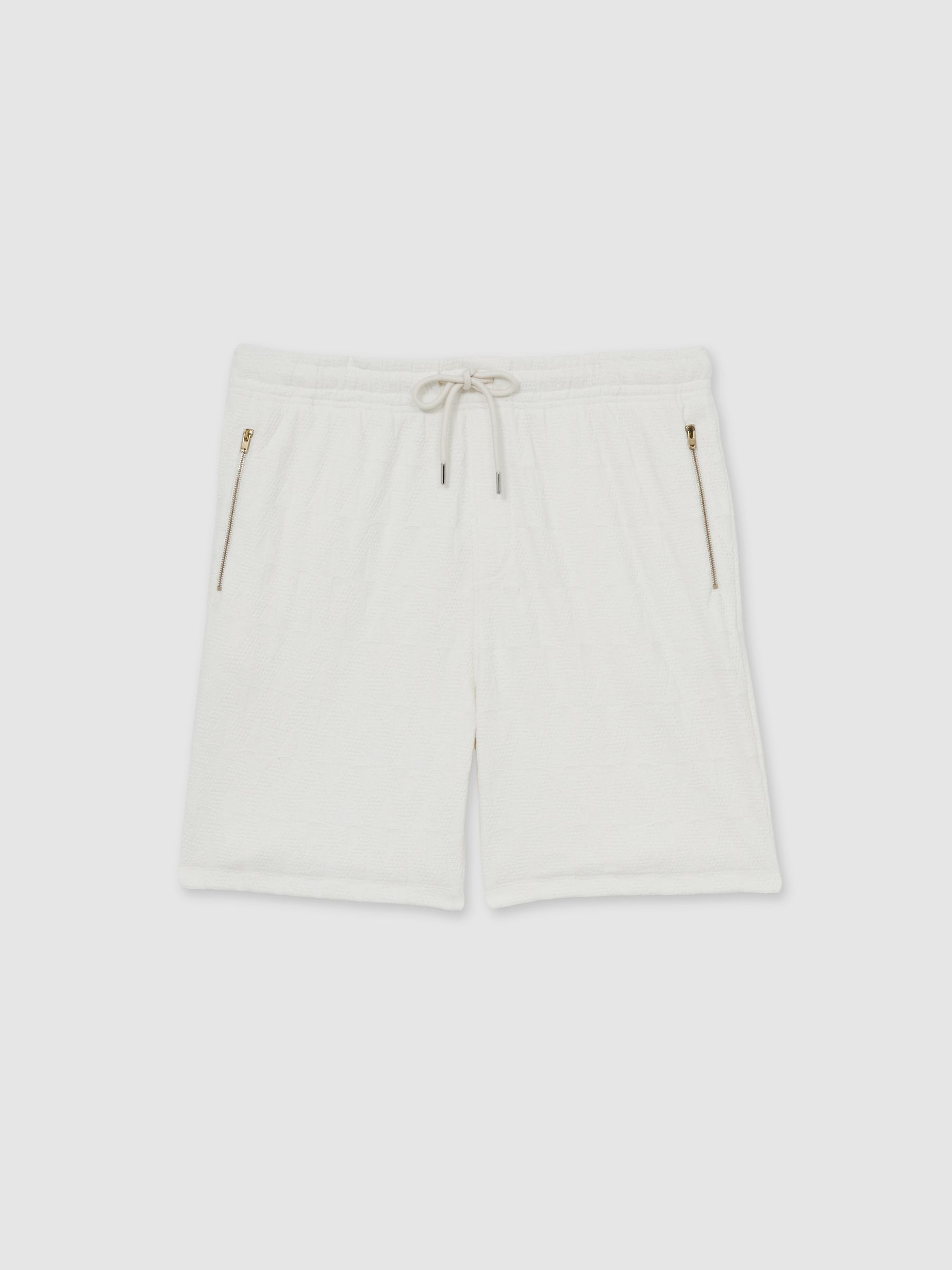 Cotton Textured Drawstring Shorts in Off White - Image 2 of 7