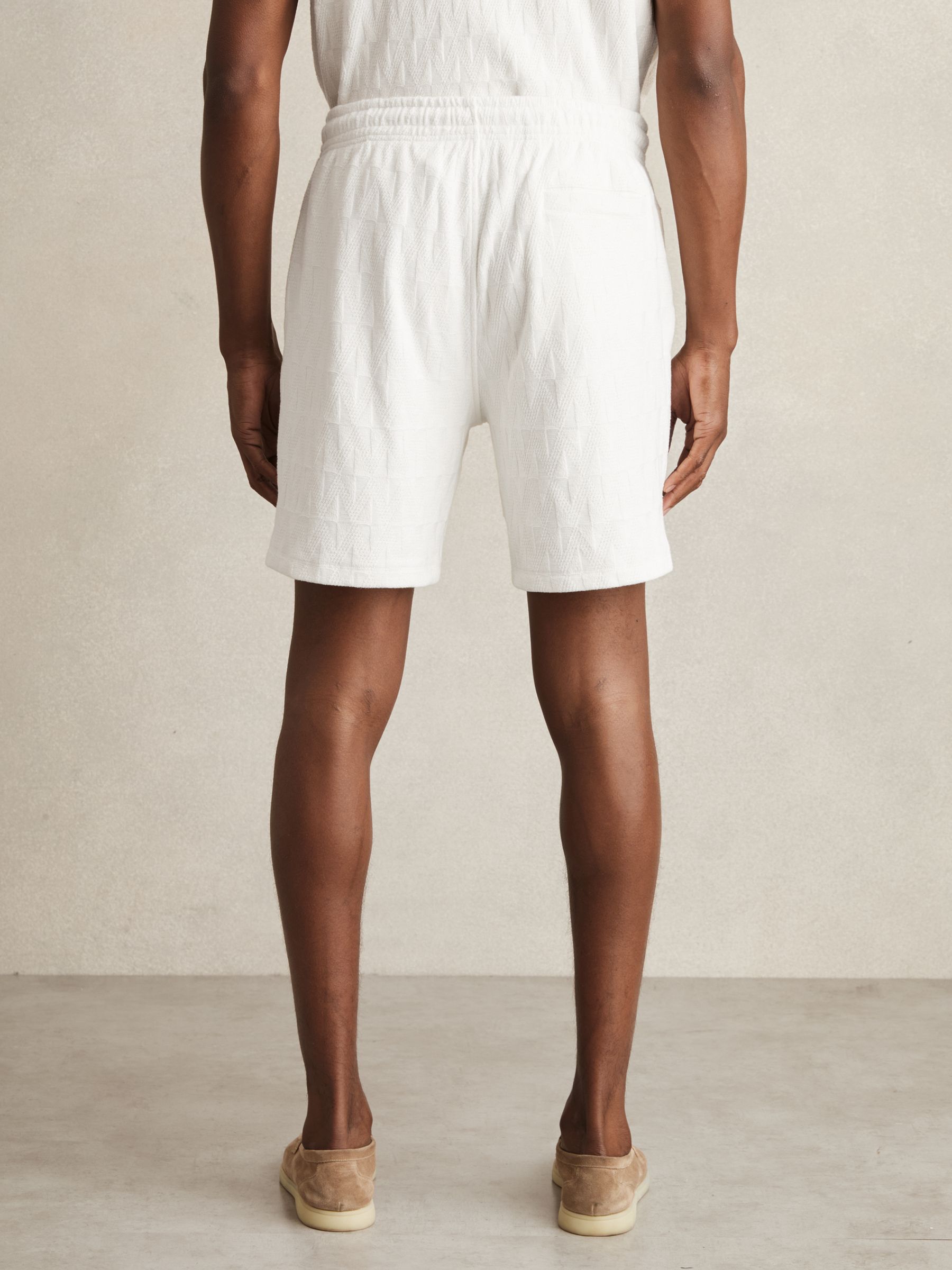 Cotton Textured Drawstring Shorts in Off White - Image 6 of 7