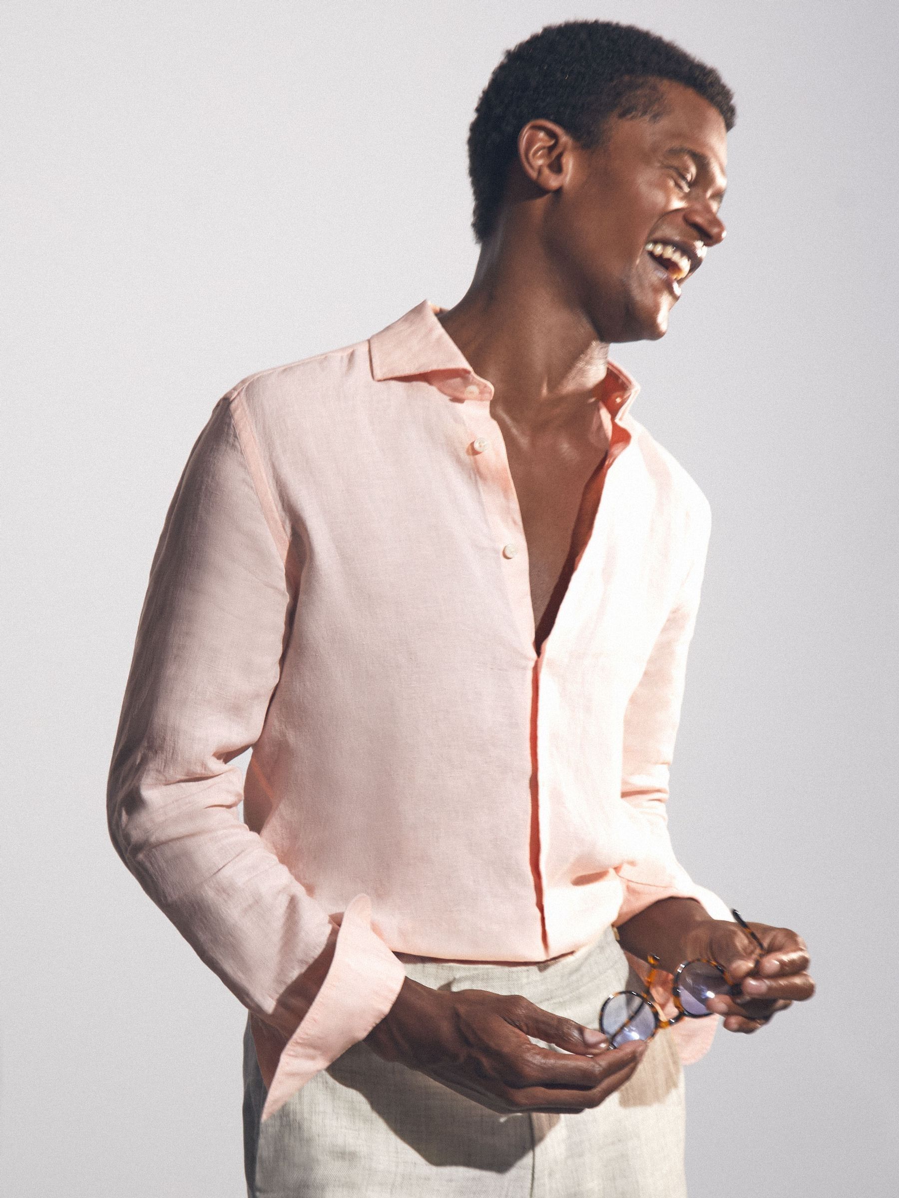 Linen Button-Through Shirt in Prep Pink - Image 4 of 6