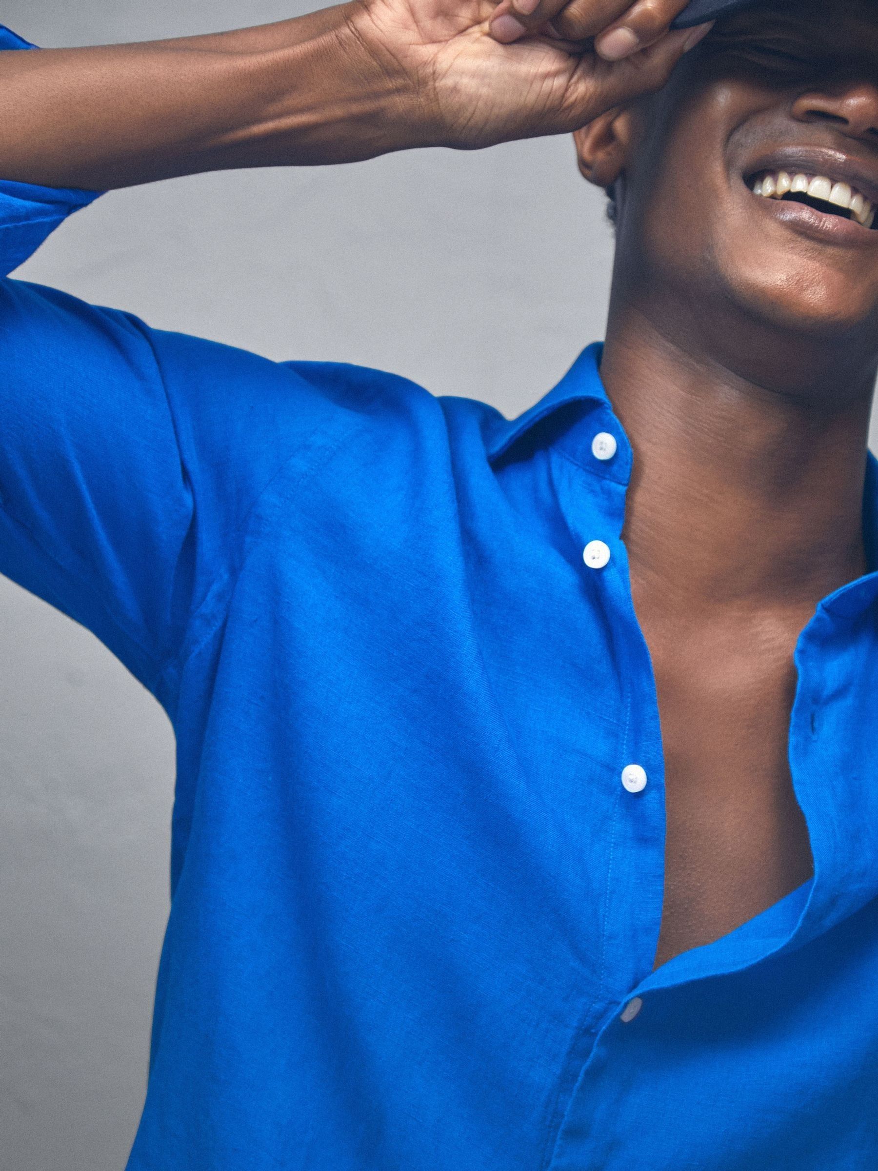 Linen Button-Through Shirt in Bright Blue - Image 3 of 7