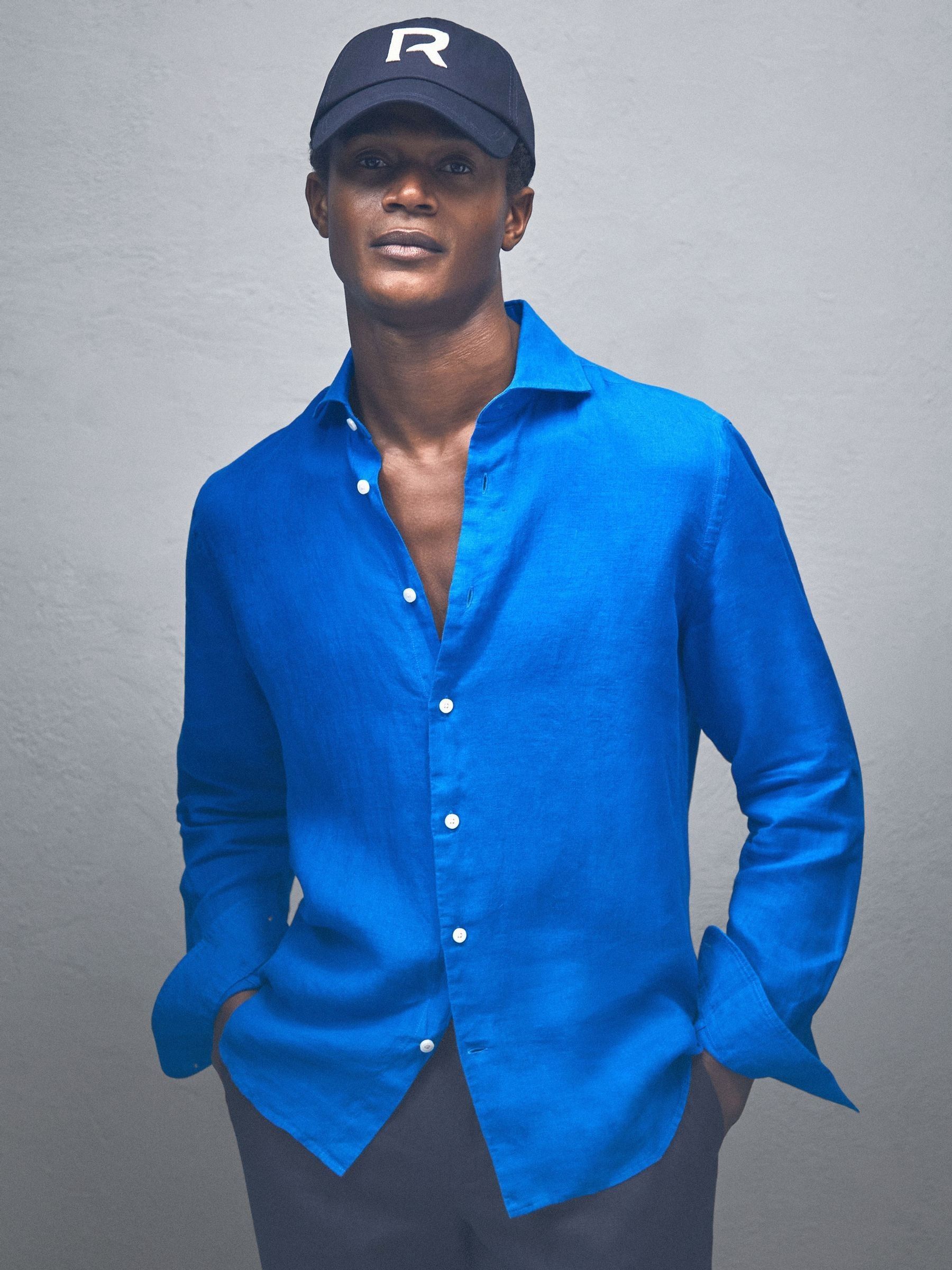 Linen Button-Through Shirt in Bright Blue - Image 4 of 7