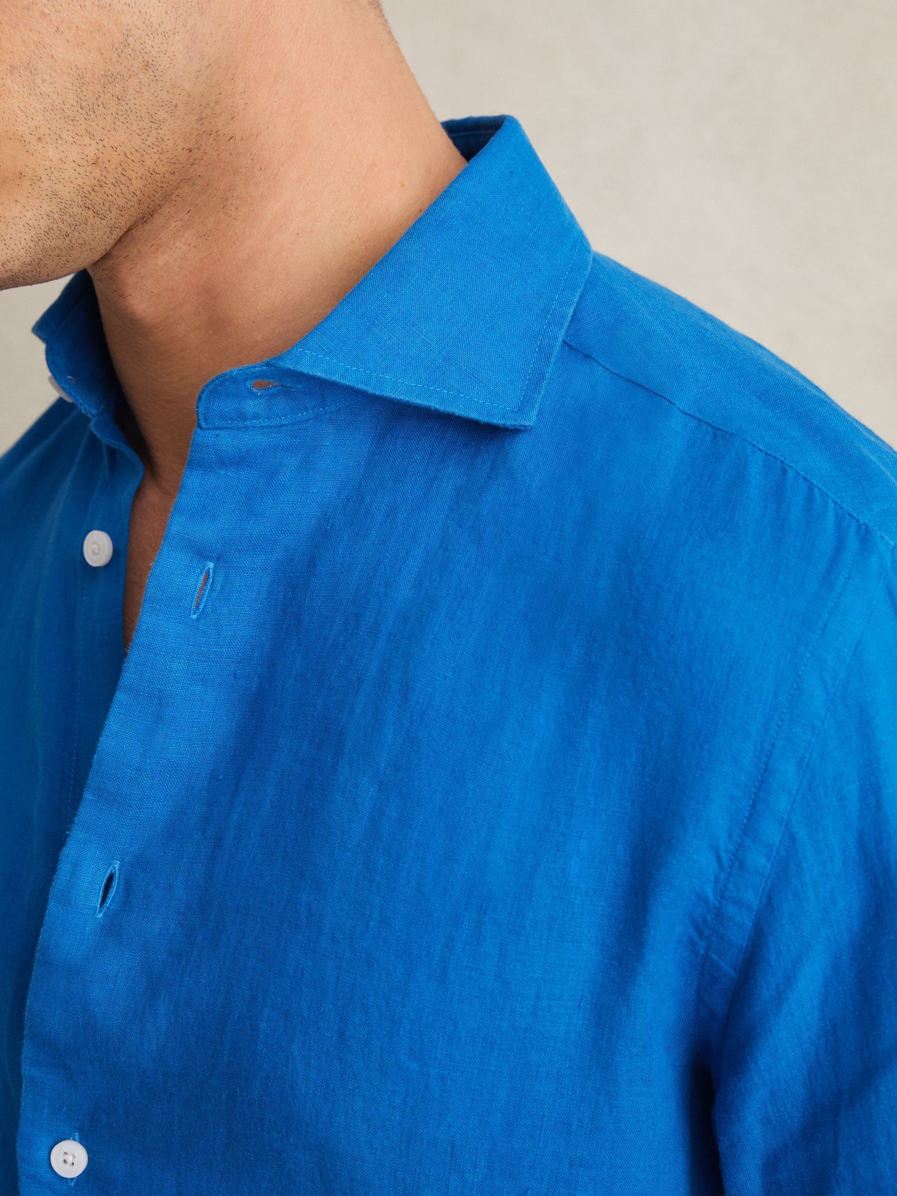 Linen Button-Through Shirt in Bright Blue - Image 5 of 7