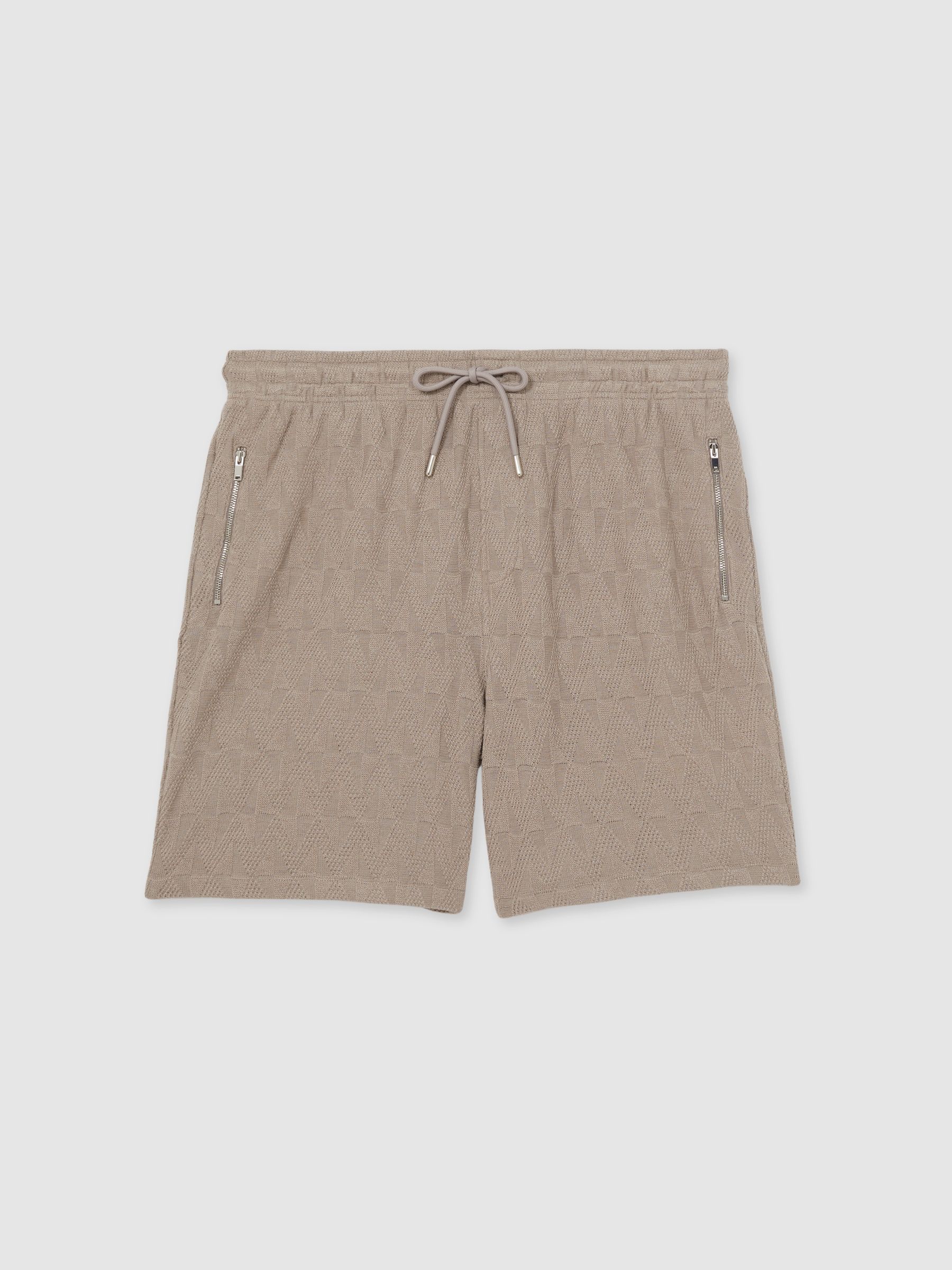 Cotton Textured Drawstring Shorts in Mink Brown - Image 2 of 5