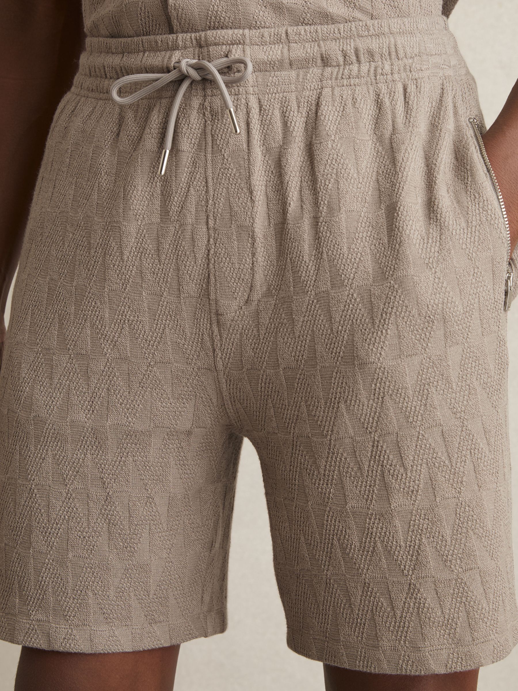 Cotton Textured Drawstring Shorts in Mink Brown - image 3