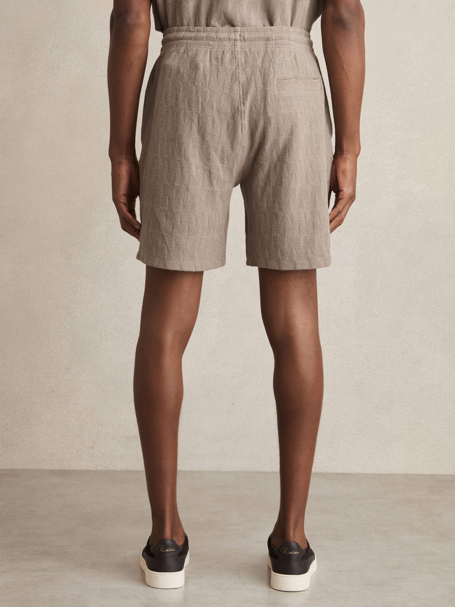 Cotton Textured Drawstring Shorts in Mink Brown - image 4