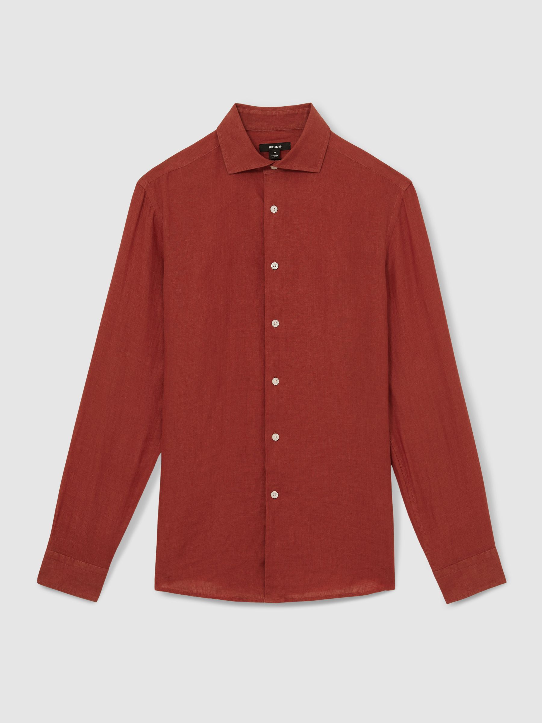 Linen Striped Cutaway-Collar Shirt in Paprika Red - Image 2 of 7