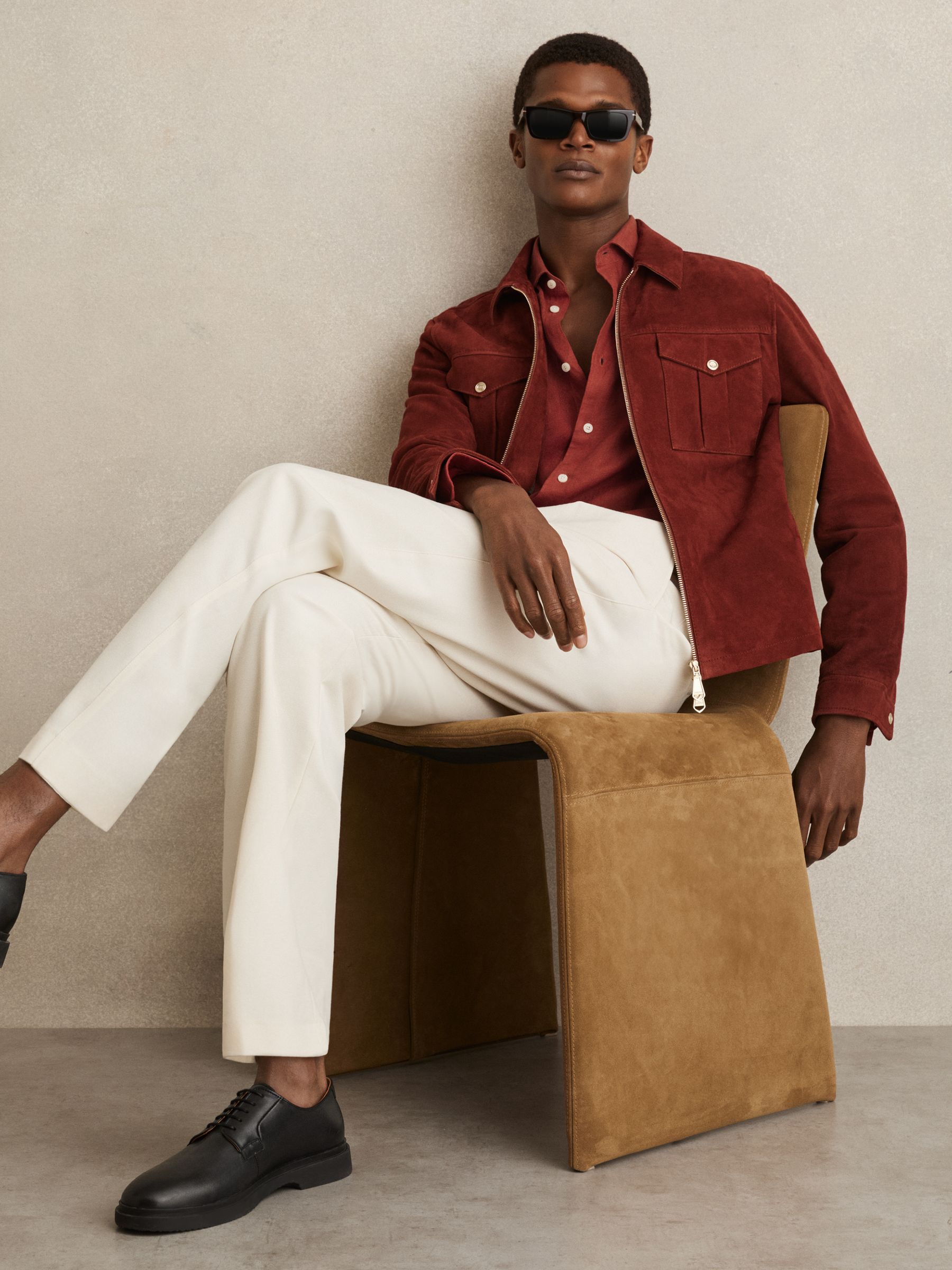 Linen Striped Cutaway-Collar Shirt in Paprika Red - Image 3 of 7