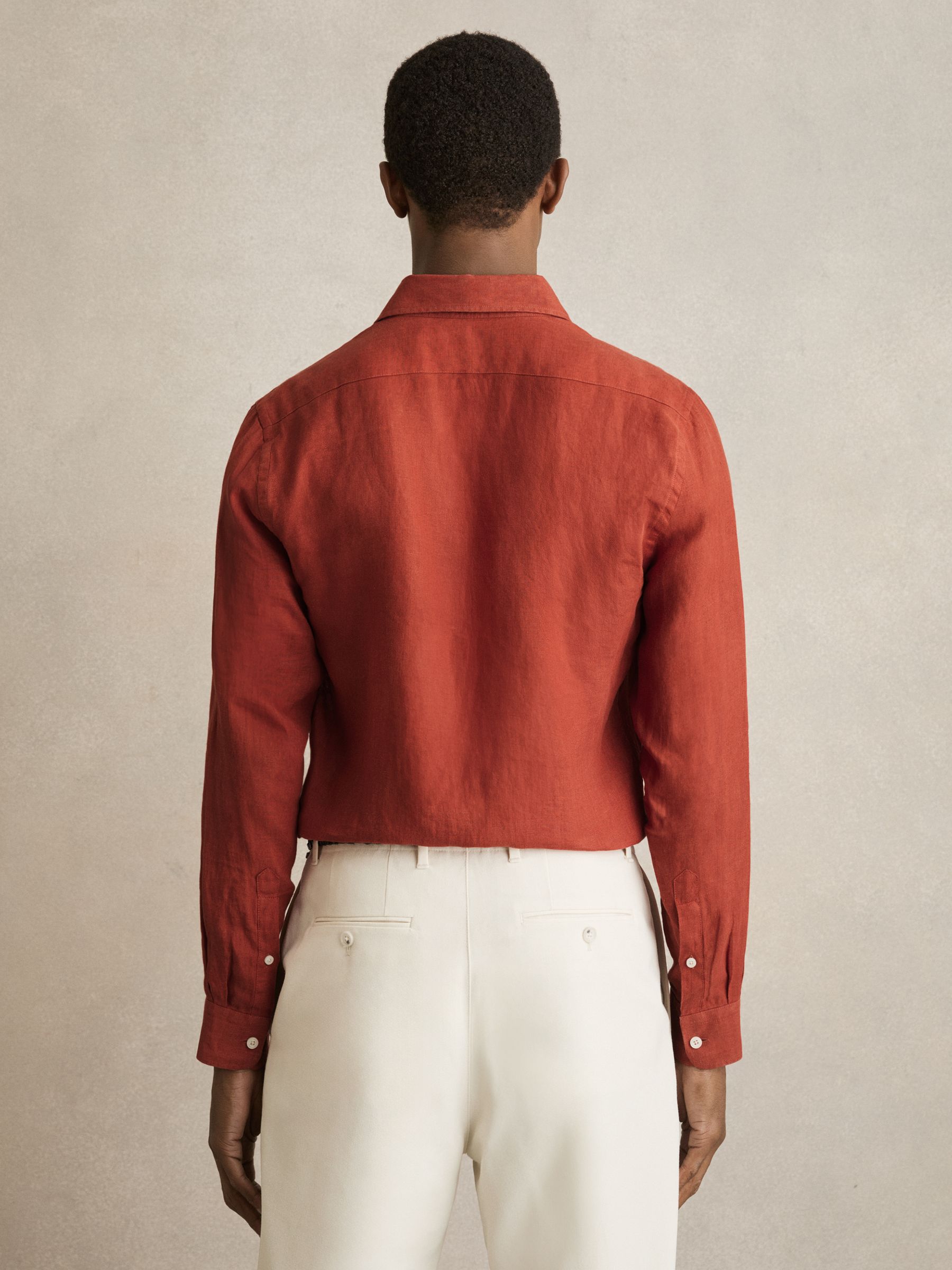 Linen Striped Cutaway-Collar Shirt in Paprika Red - Image 5 of 7