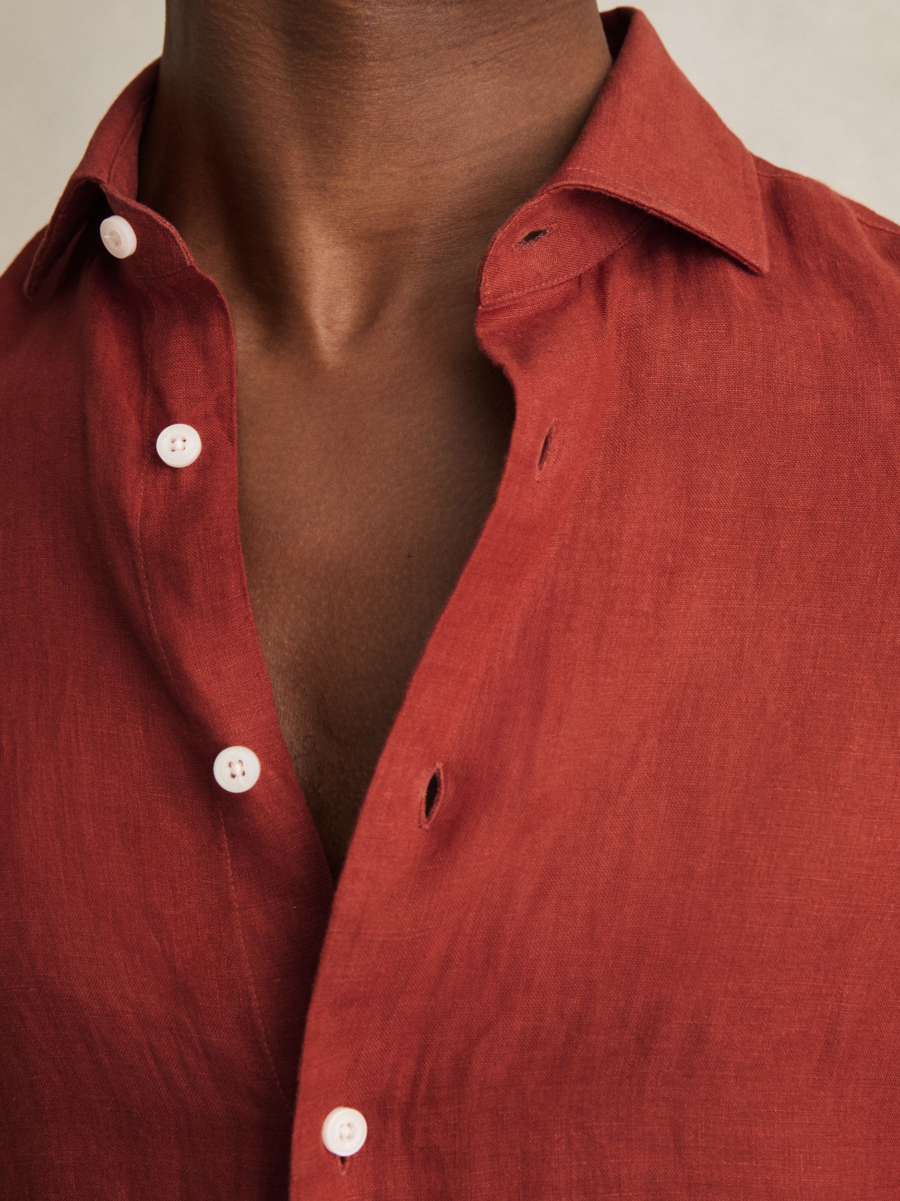 Linen Striped Cutaway-Collar Shirt in Paprika Red - Image 6 of 7