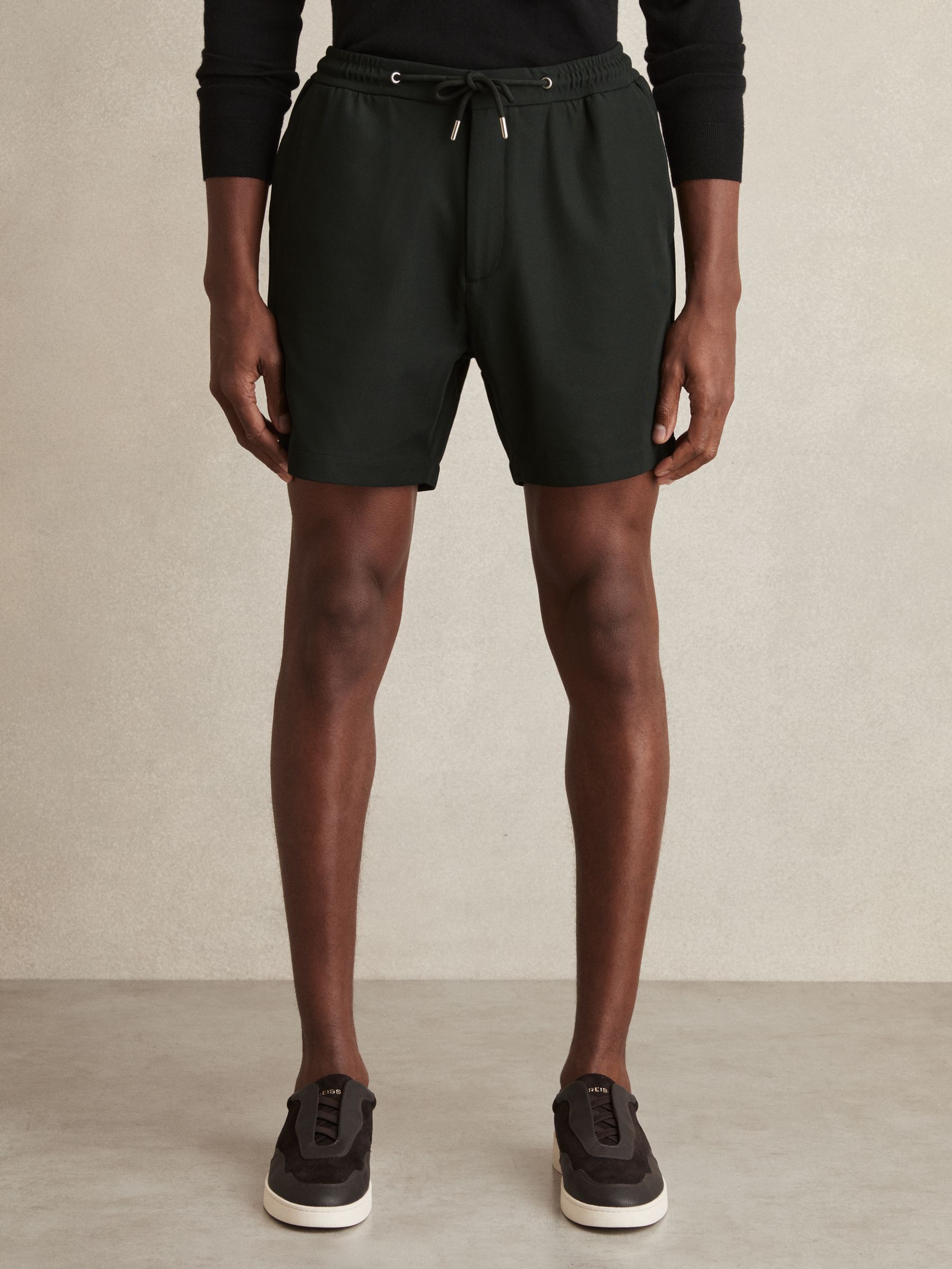 Textured Drawstring Shorts in Dark Green - Image 3 of 6