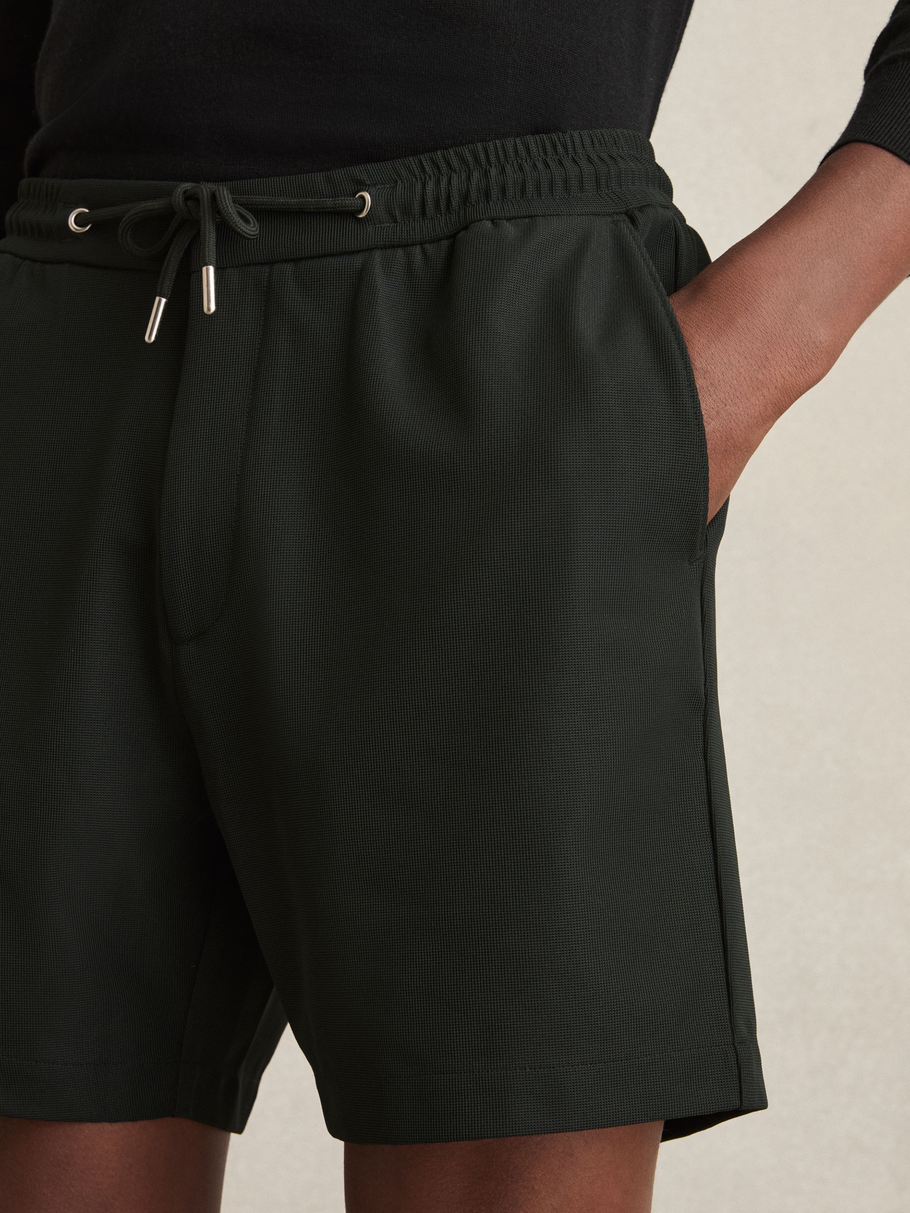 Textured Drawstring Shorts in Dark Green - Image 4 of 6