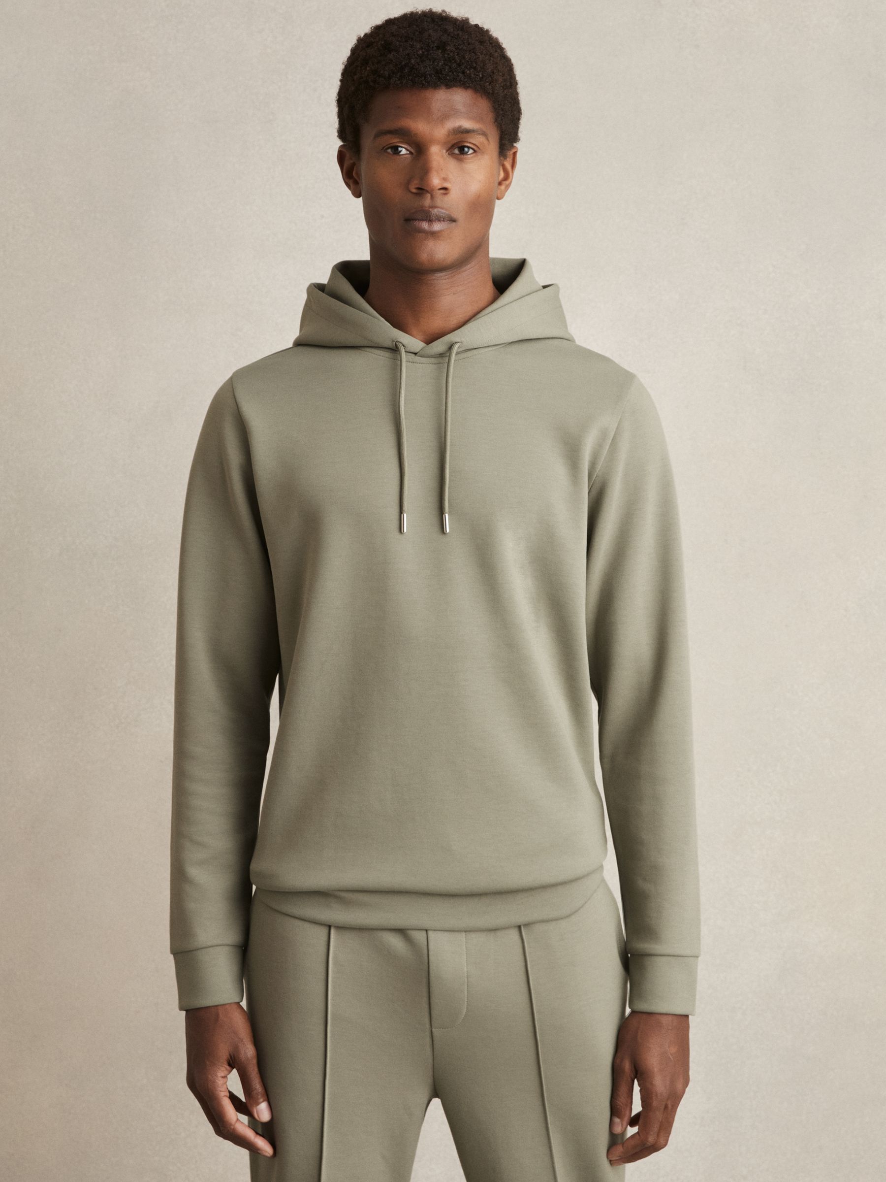 Interlock Jersey Drawstring Hoodie in Sage - Image 3 of 6