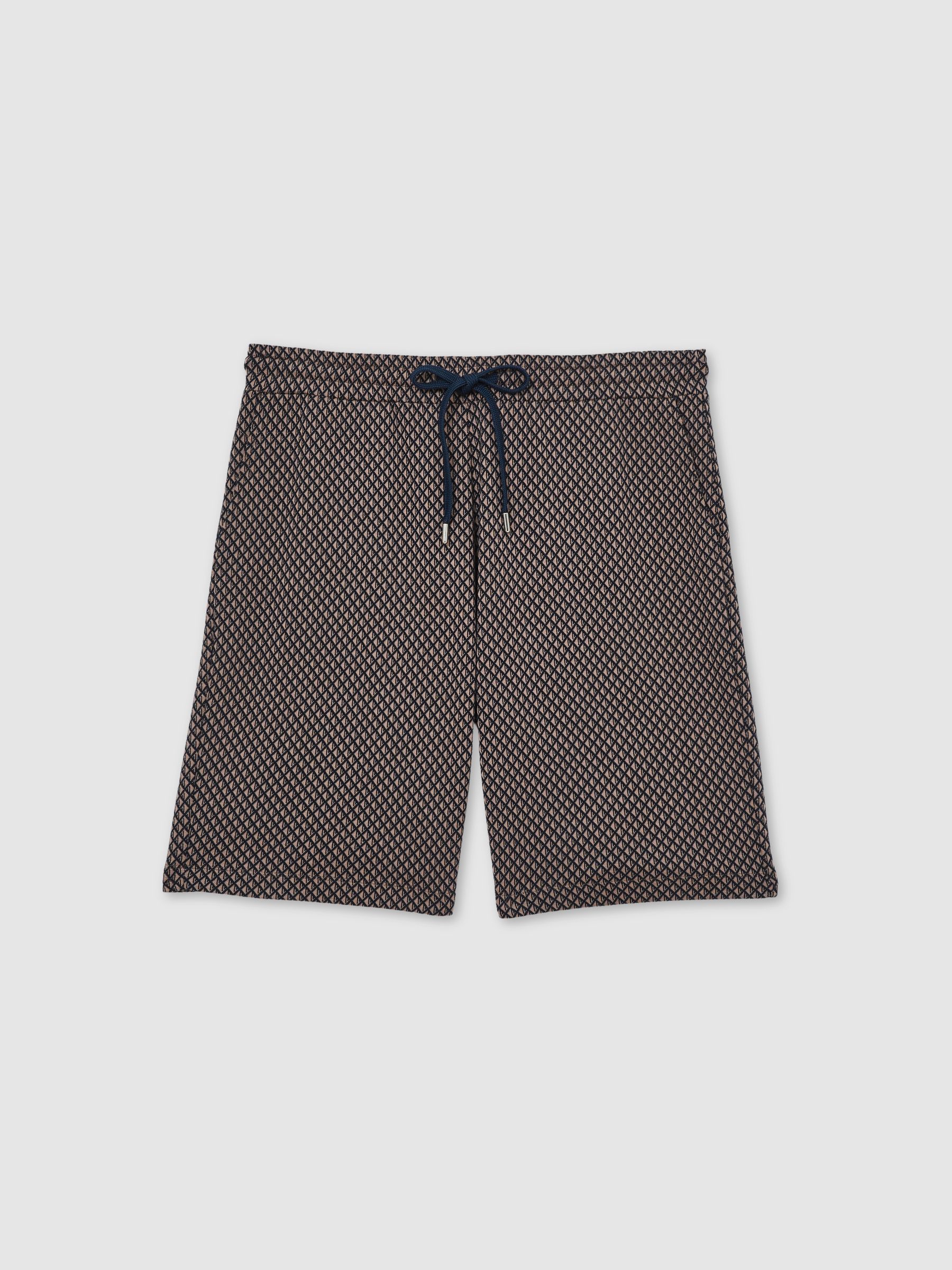 Geometric Jacquard Drawstring Shorts in Tobacco Brown/Navy - Image 2 of 6