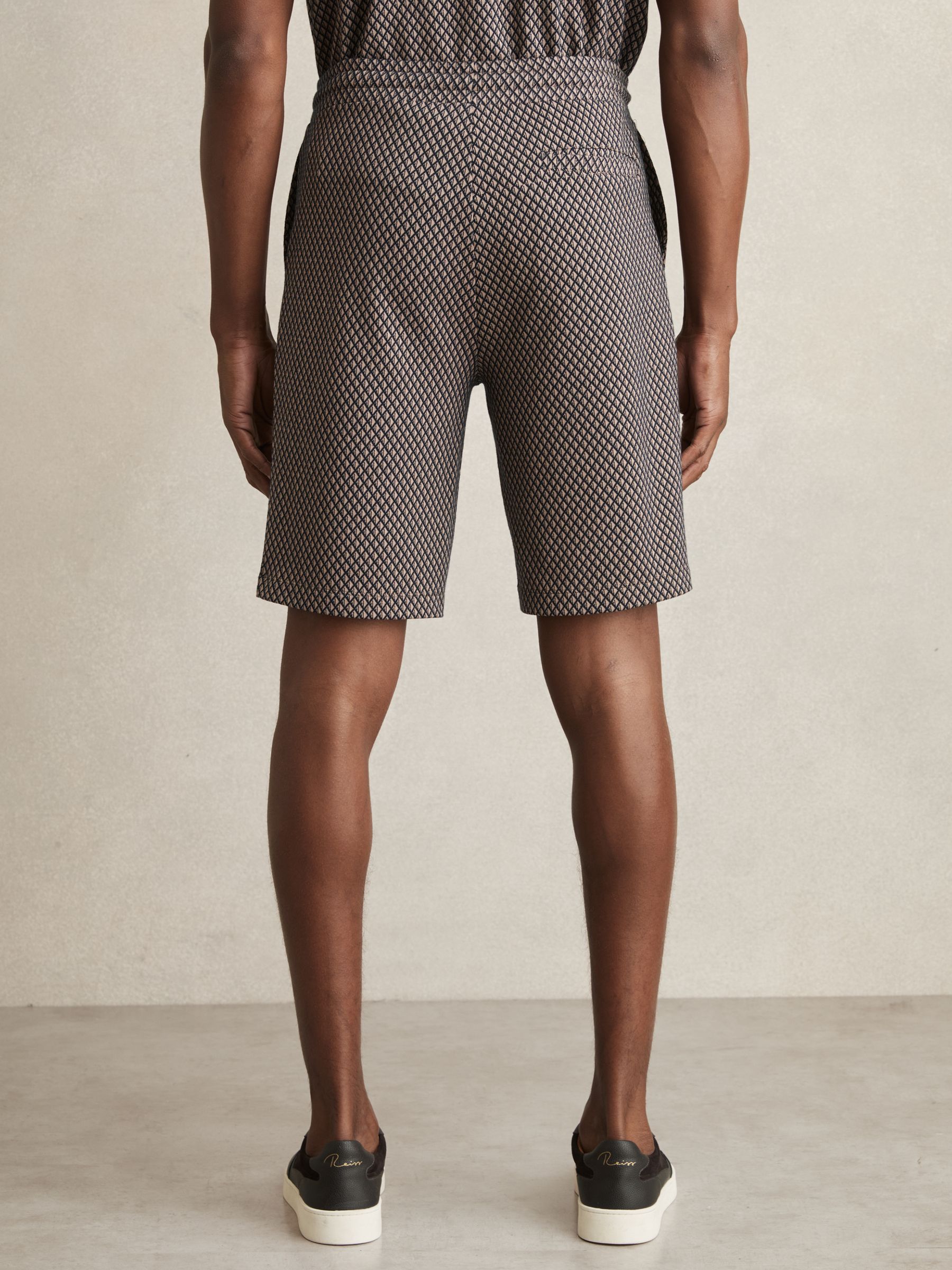 Geometric Jacquard Drawstring Shorts in Tobacco Brown/Navy - Image 5 of 6