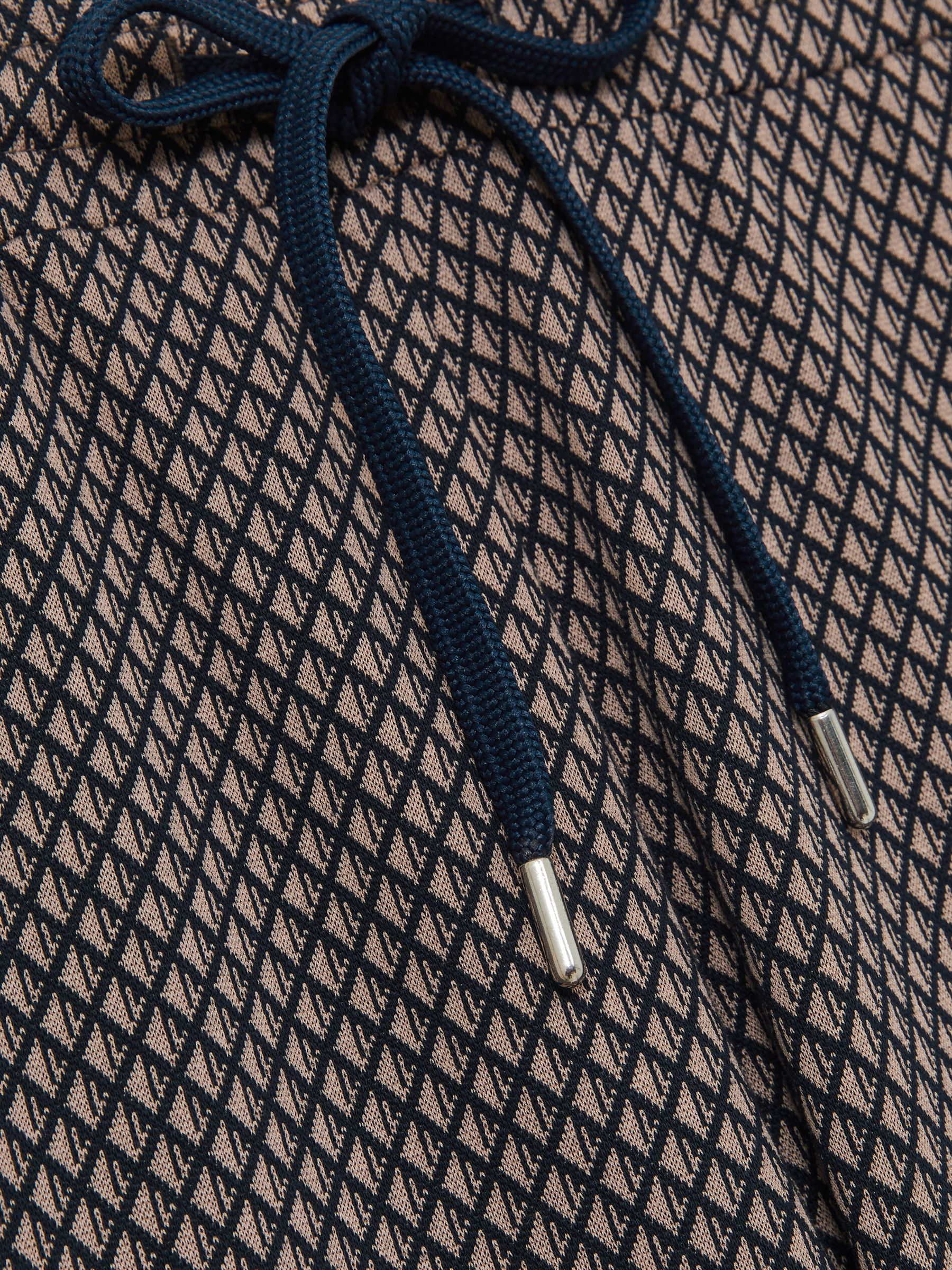 Geometric Jacquard Drawstring Shorts in Tobacco Brown/Navy - Image 6 of 6