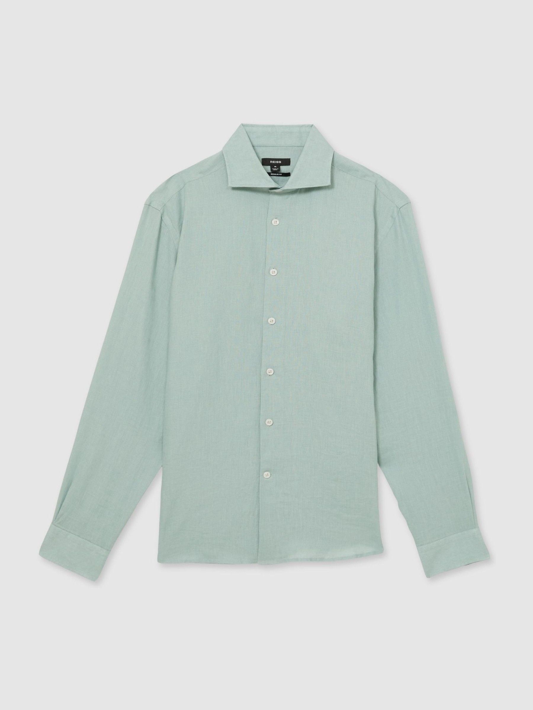 Linen Striped Cutaway-Collar Shirt in Ocean Green - Image 2 of 7