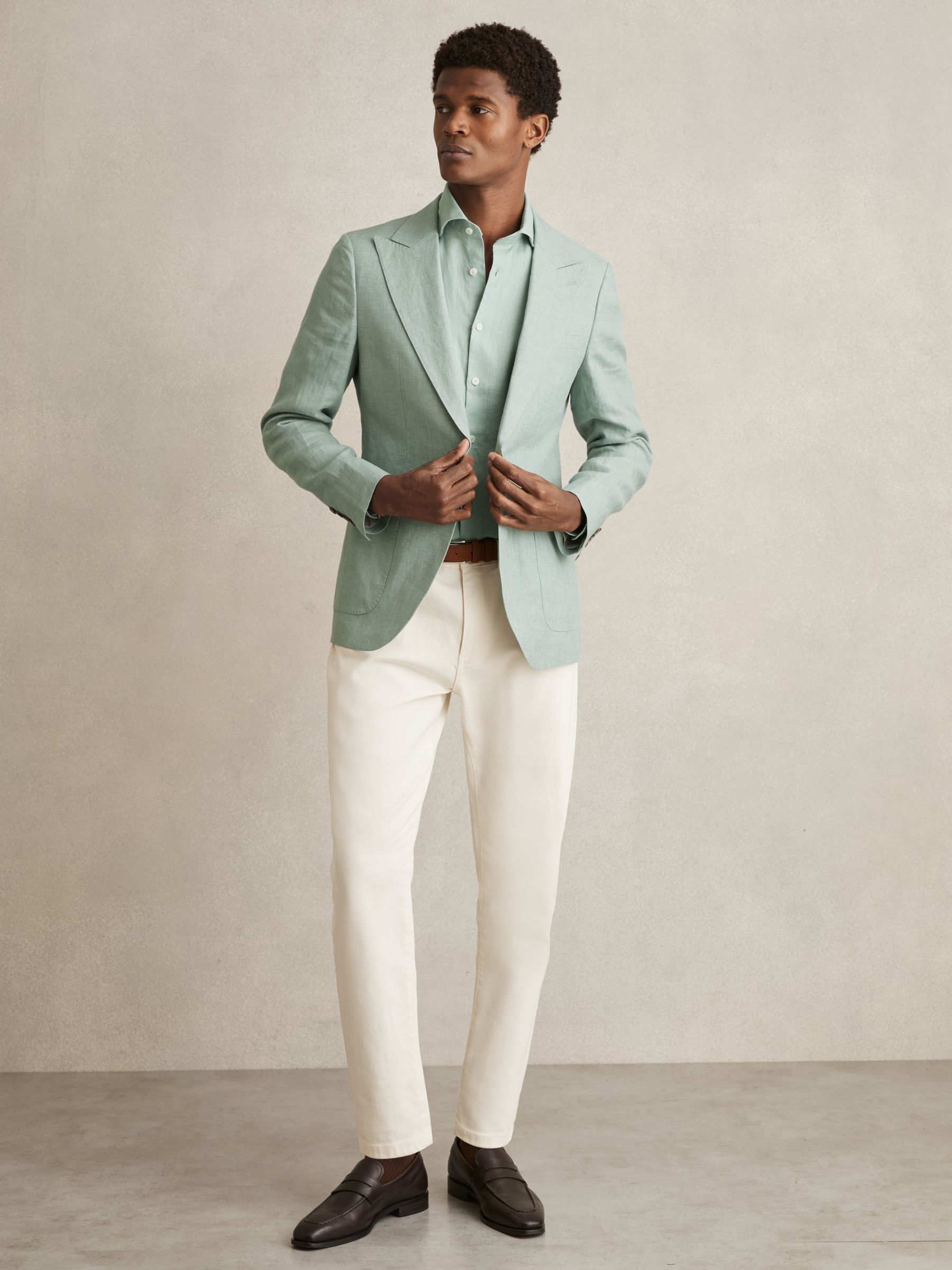 Linen Striped Cutaway-Collar Shirt in Ocean Green - Image 3 of 7