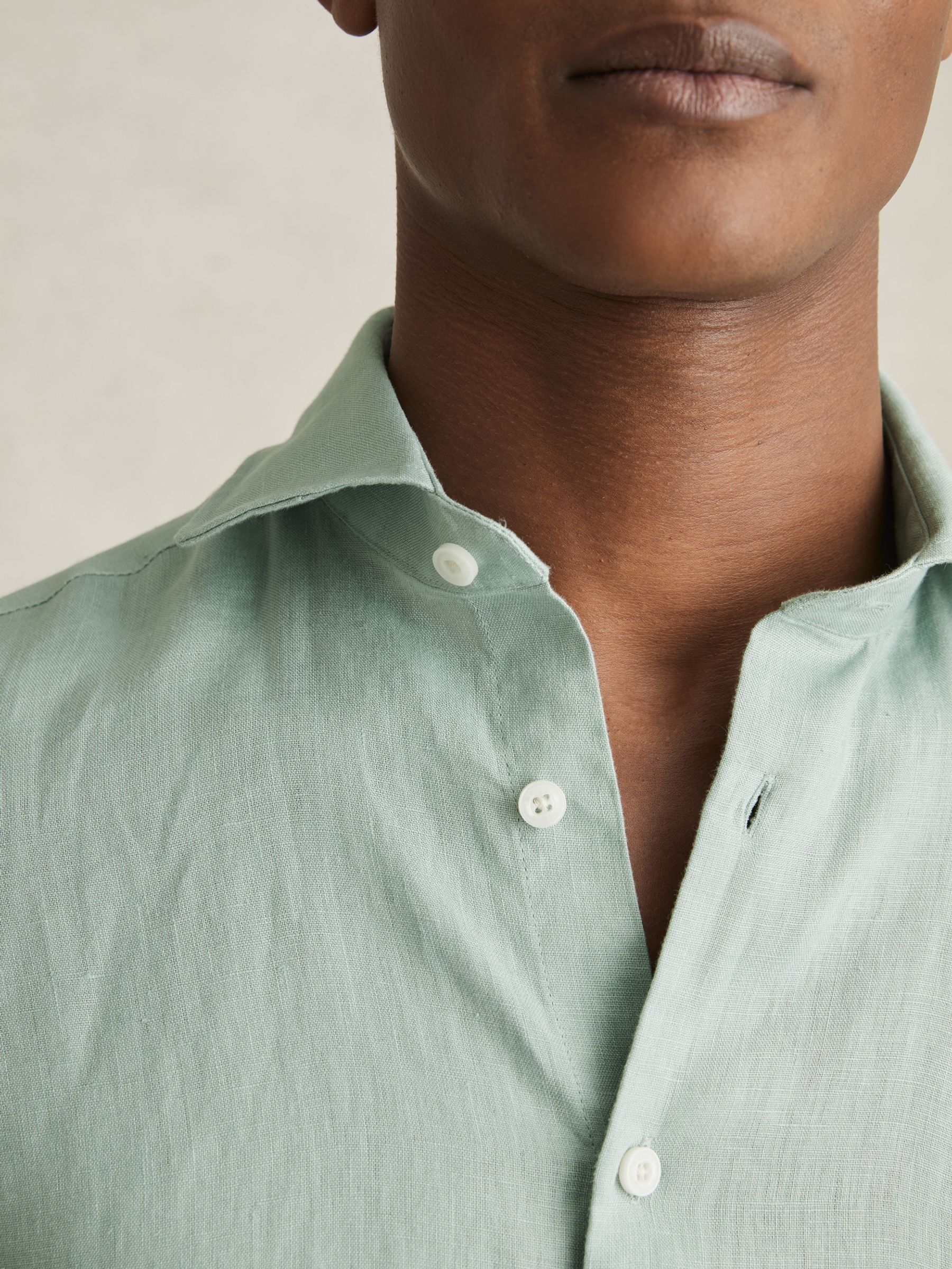 Linen Striped Cutaway-Collar Shirt in Ocean Green - Image 4 of 7