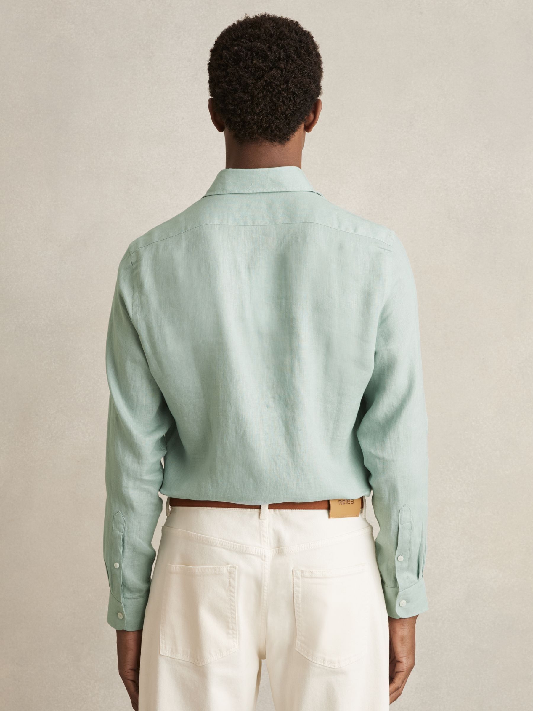Linen Striped Cutaway-Collar Shirt in Ocean Green - Image 5 of 7