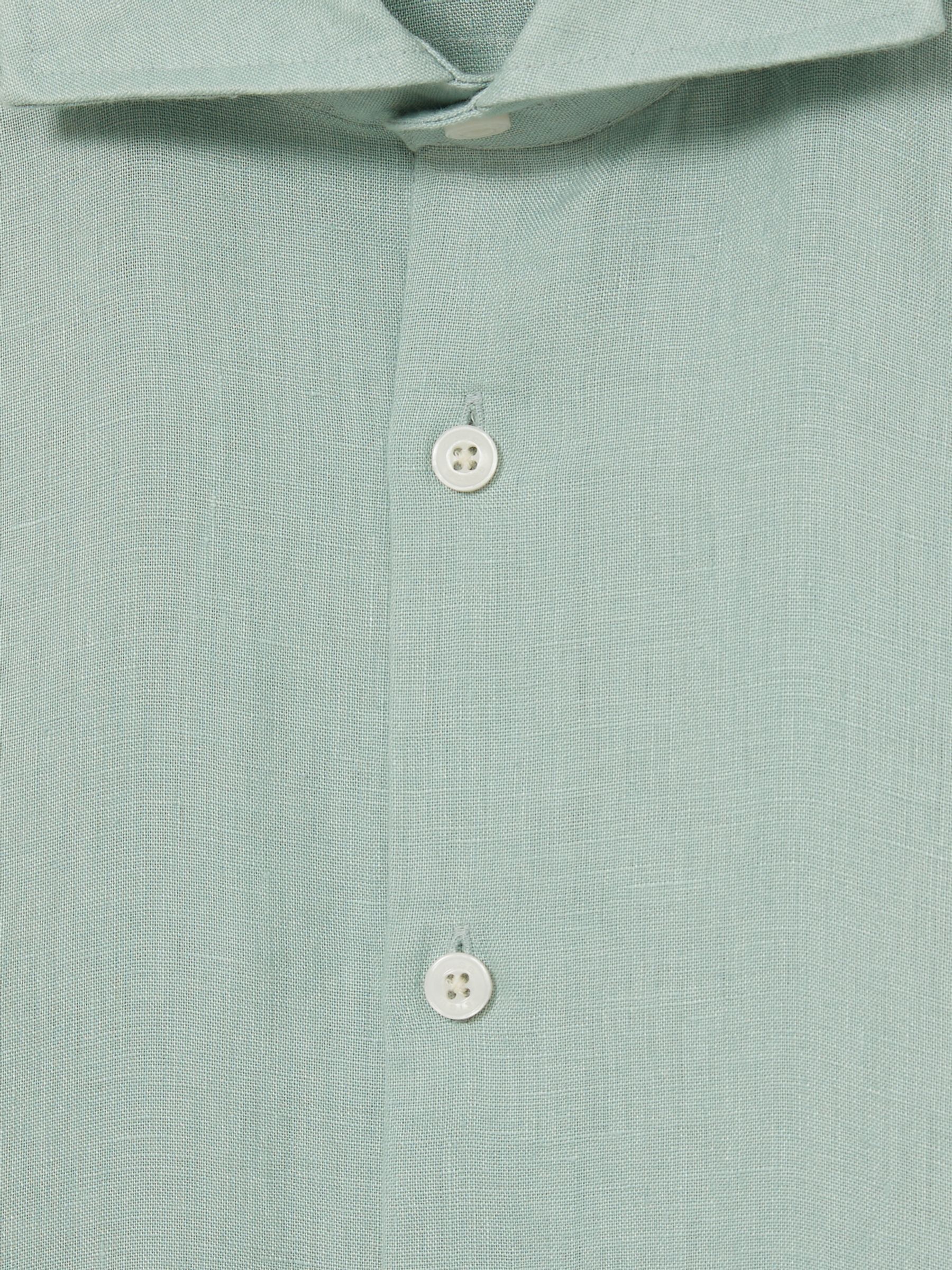 Linen Striped Cutaway-Collar Shirt in Ocean Green - Image 6 of 7