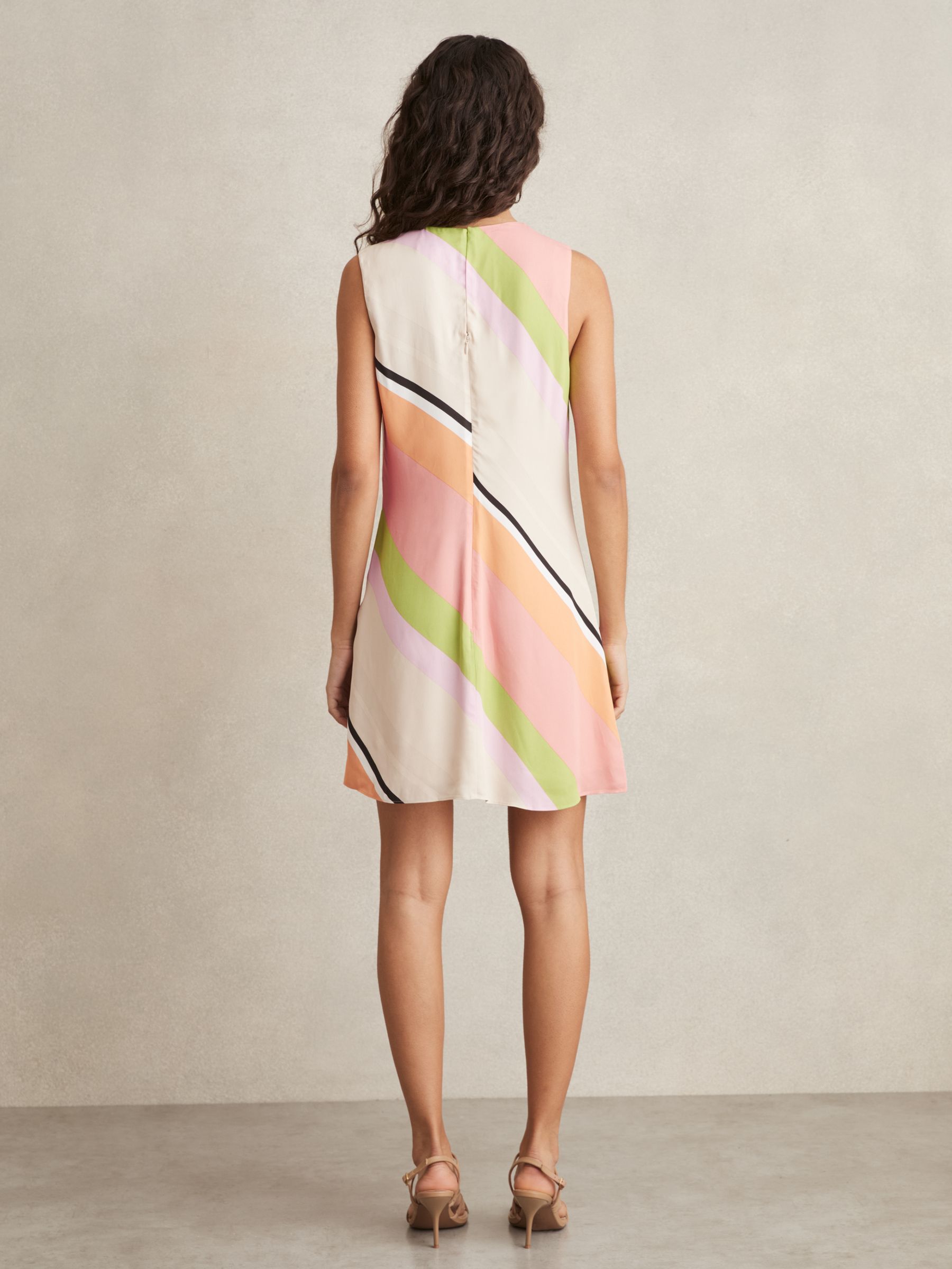 Stripe-Print Tuck Mini Dress in Pink/Green - Image 4 of 5