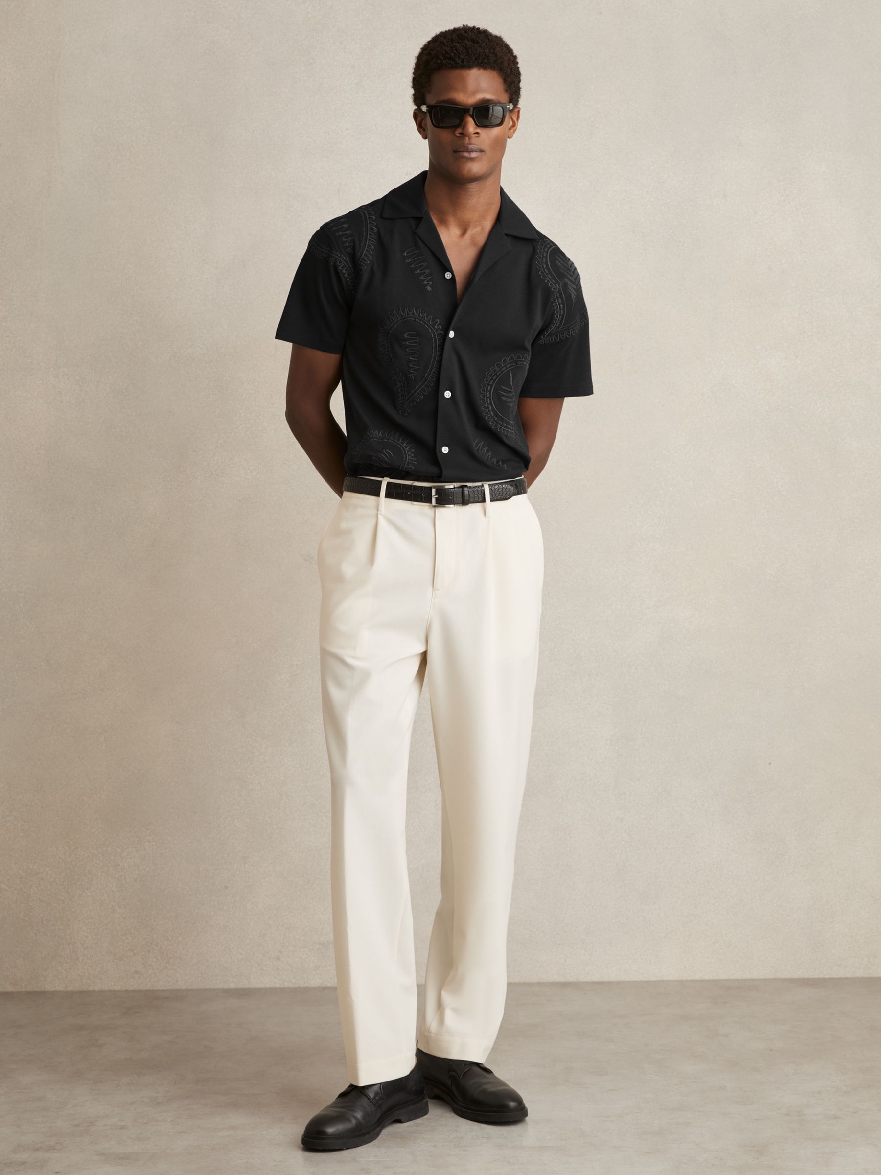 Cotton Paisley-Embroidered Shirt in Black - Image 3 of 6