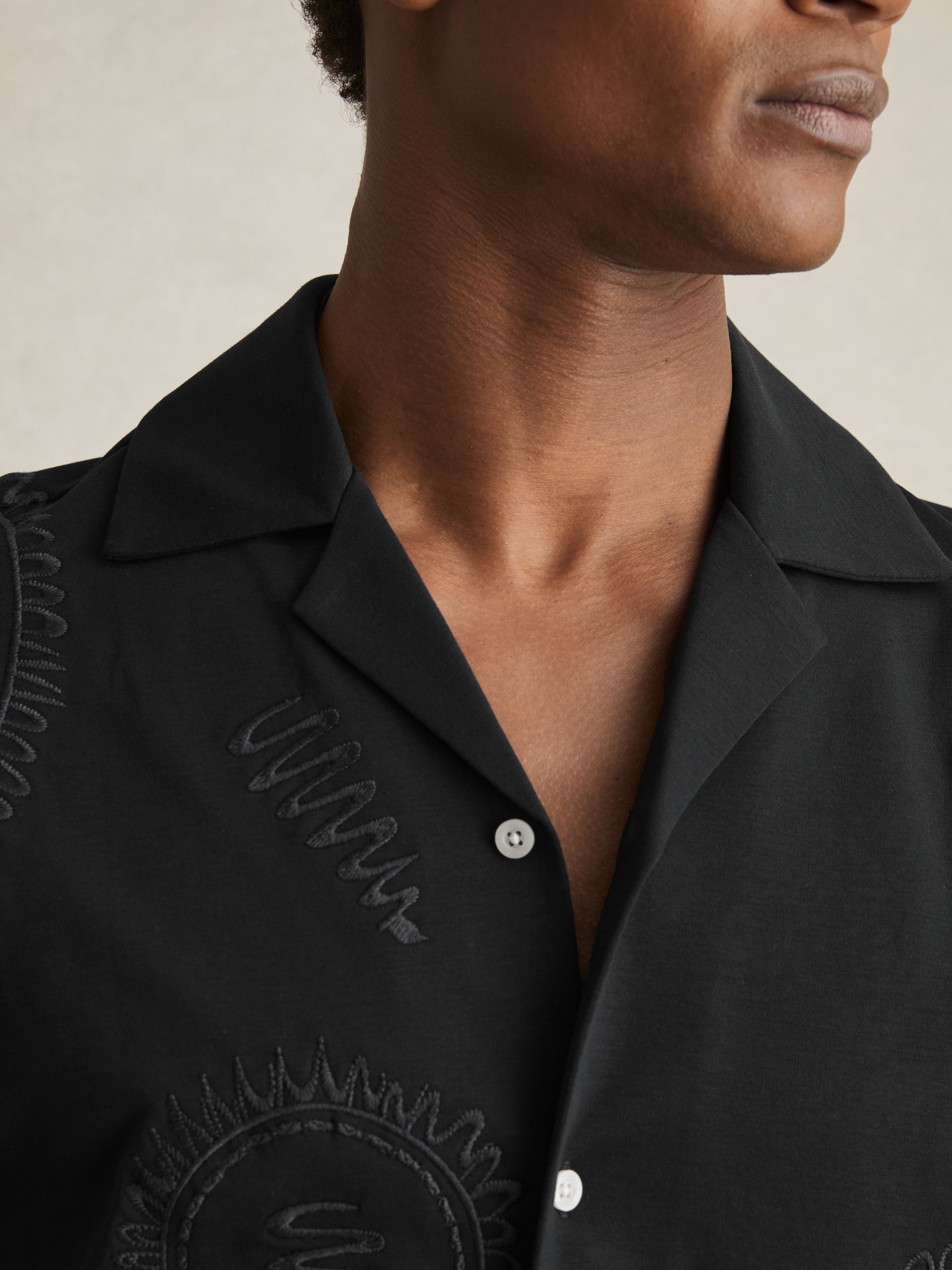 Cotton Paisley-Embroidered Shirt in Black - Image 4 of 6