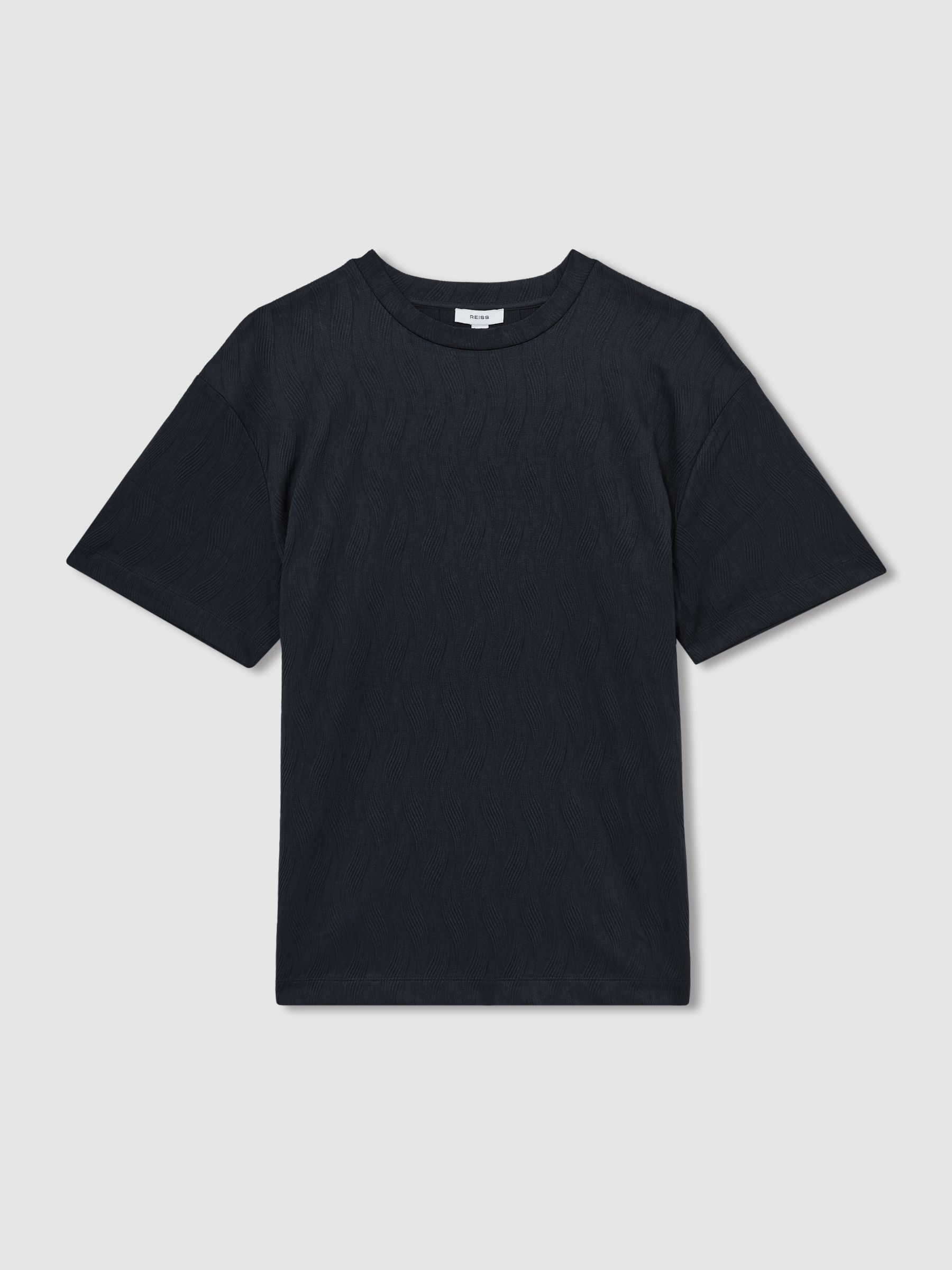 Oversized Wave-Jacquard T-Shirt in Navy - Image 2 of 6