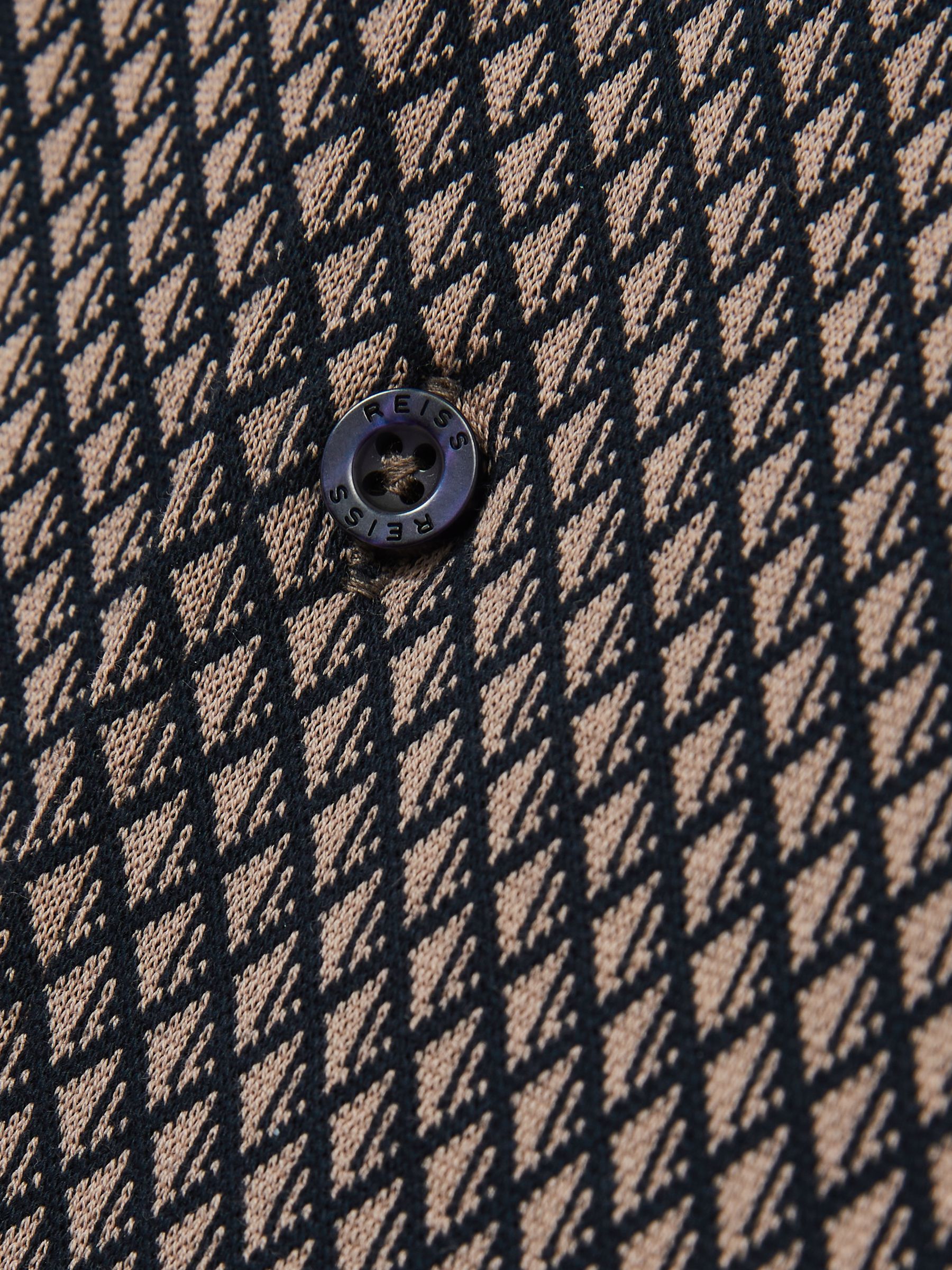 Geometric Jacquard Cuban-Collar Shirt in Tobacco Brown/Navy - Image 6 of 6