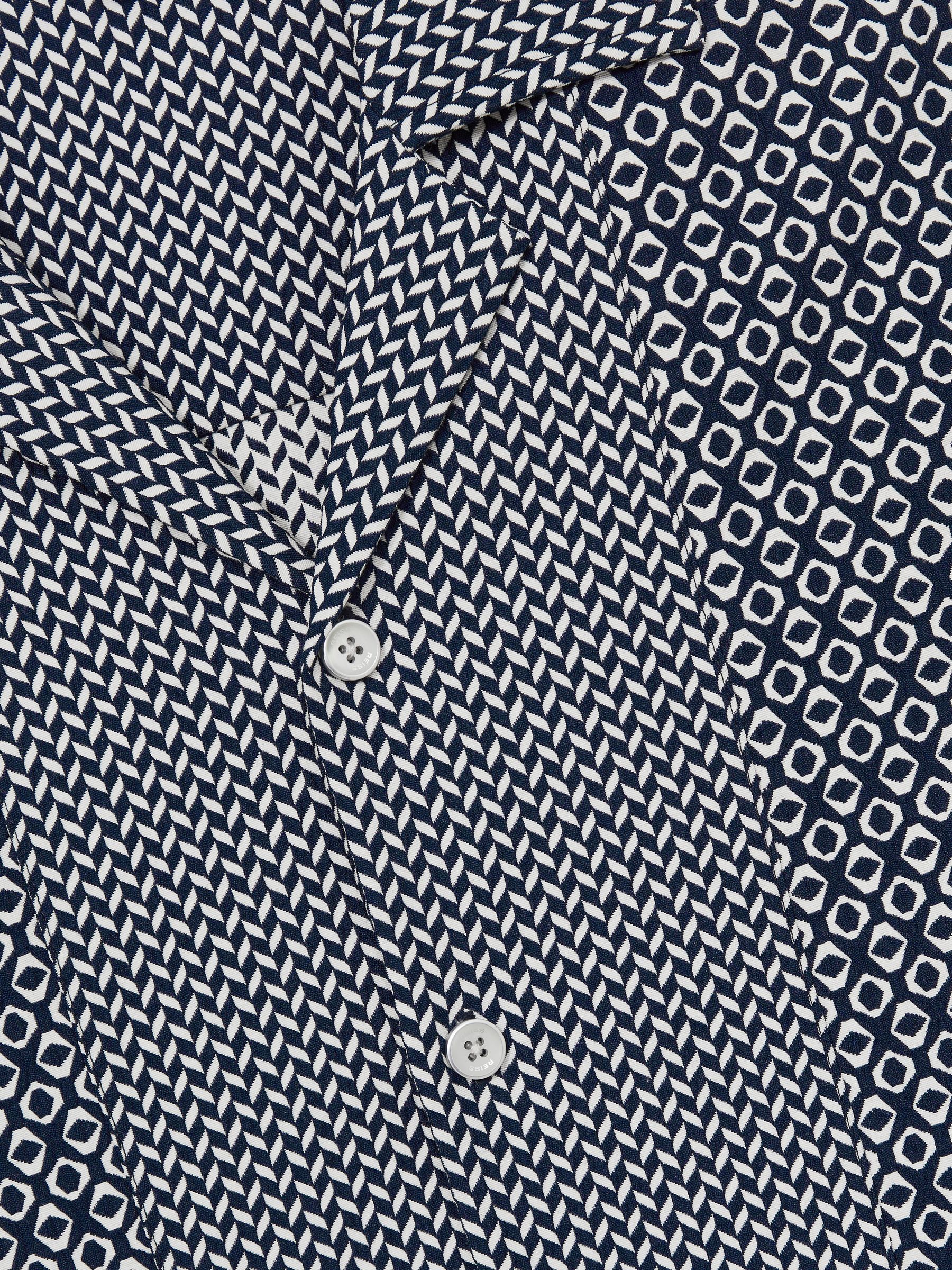 Geometric-Jacquard Cuban-Collar Shirt in Navy/White - Image 6 of 6