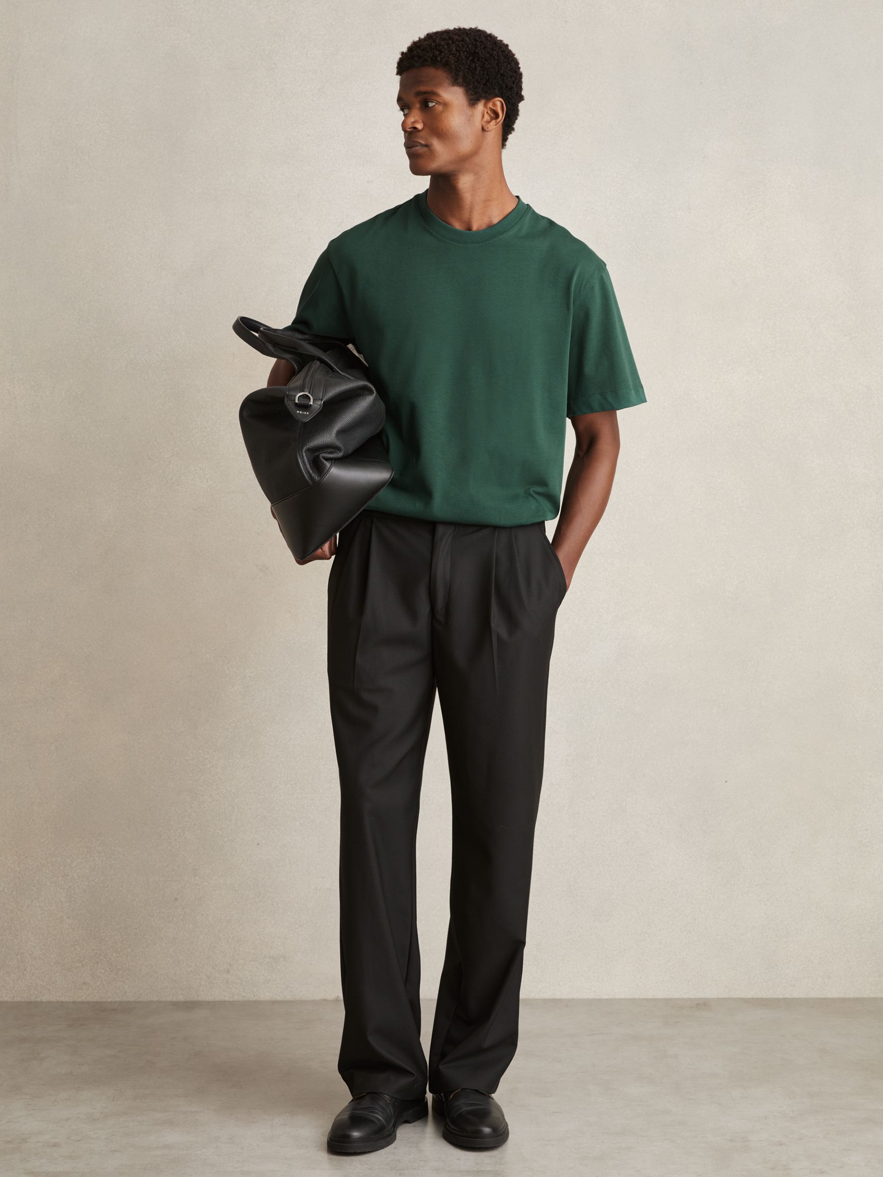 Cotton Garment-Dyed Oversized T-Shirt in Green - Image 3 of 6