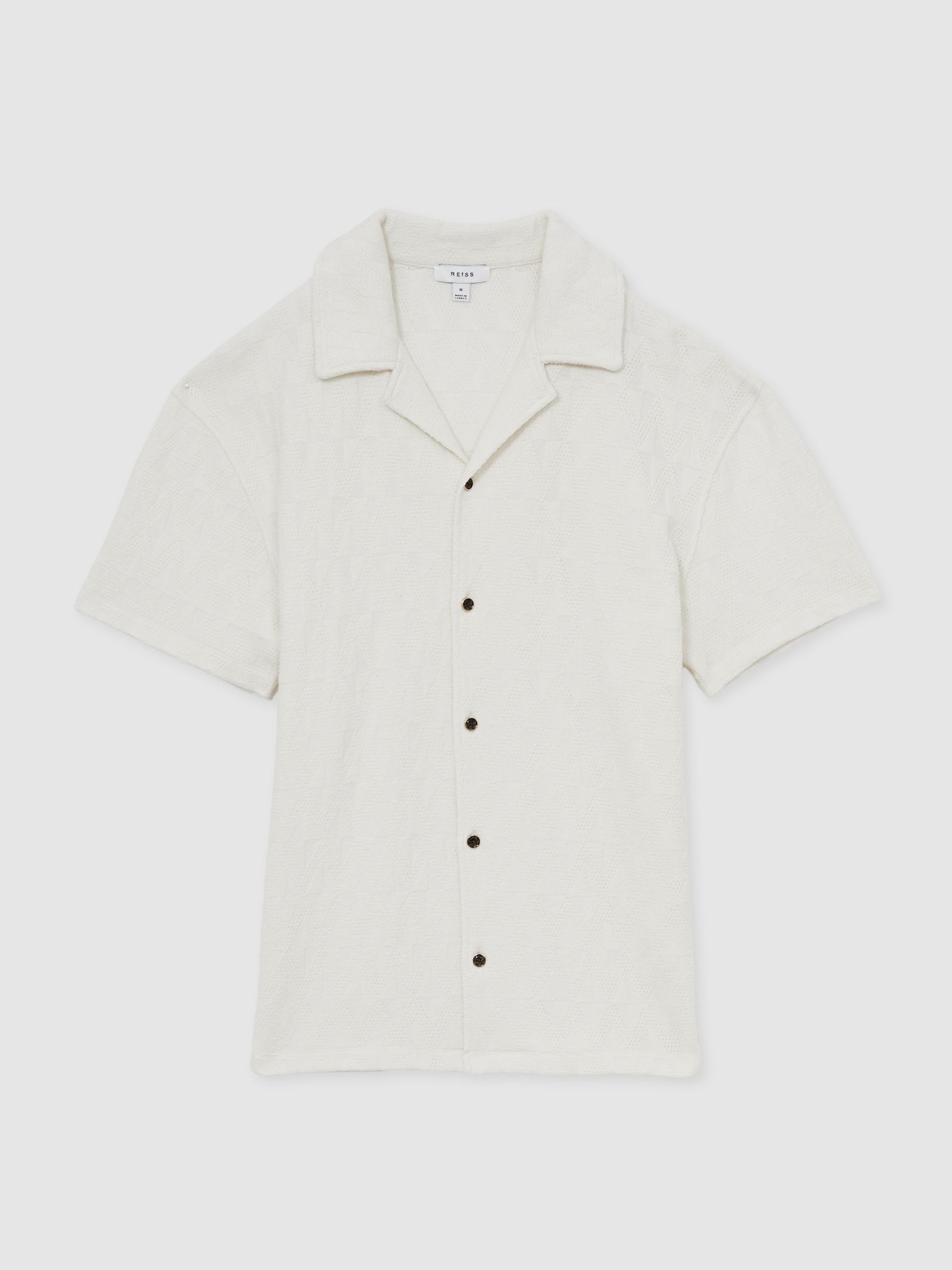 Cotton Textured Cuban-Collar Shirt in Off White - Image 2 of 6