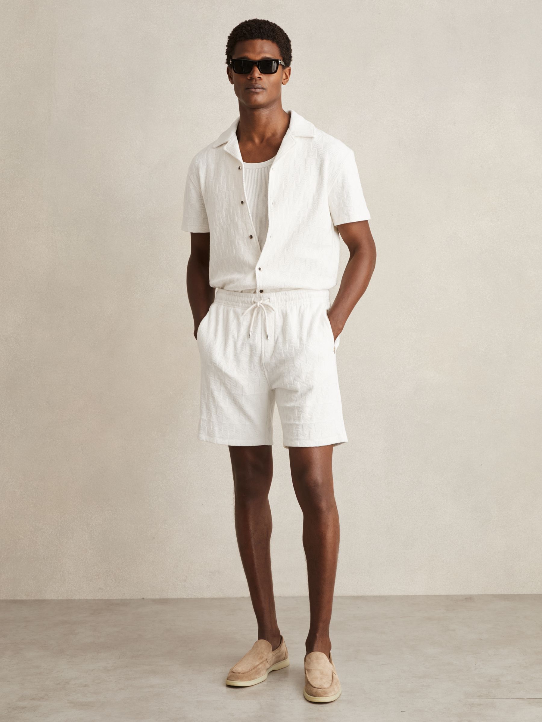 Cotton Textured Cuban-Collar Shirt in Off White - Image 3 of 6